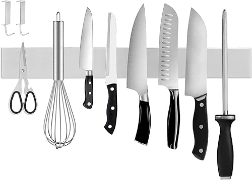 Tiras magnéticas para cuchillos de acero inoxidable de 16 pulgadas, estante magnético de almacenamiento de cuchillos, funcionalidad multiusos como