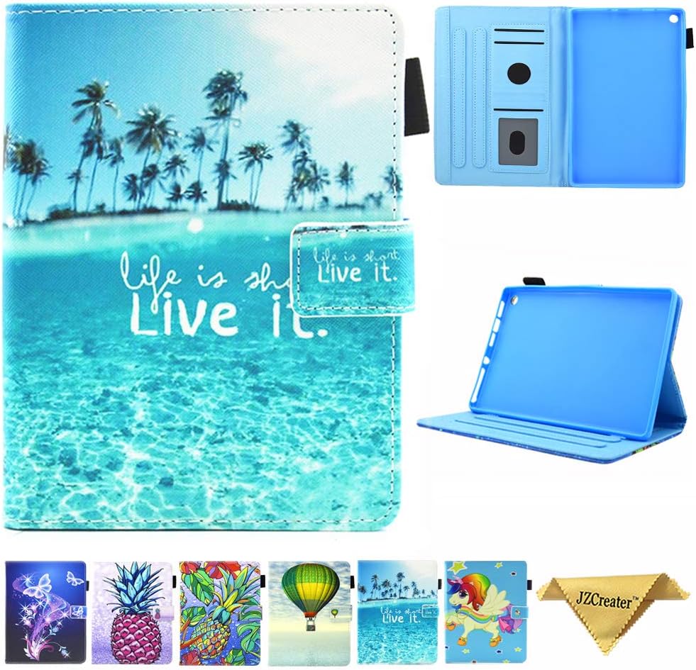 Case for Kindle fire HD 8 Old Model (Only Fit 2018 2017 2016, 8th/7th/6th Gen), Not Fit HD 8 2020 Tablet and HD 8 Plus, JZCreater Standing Case Cover with Auto Wake/Sleep, Sea Island