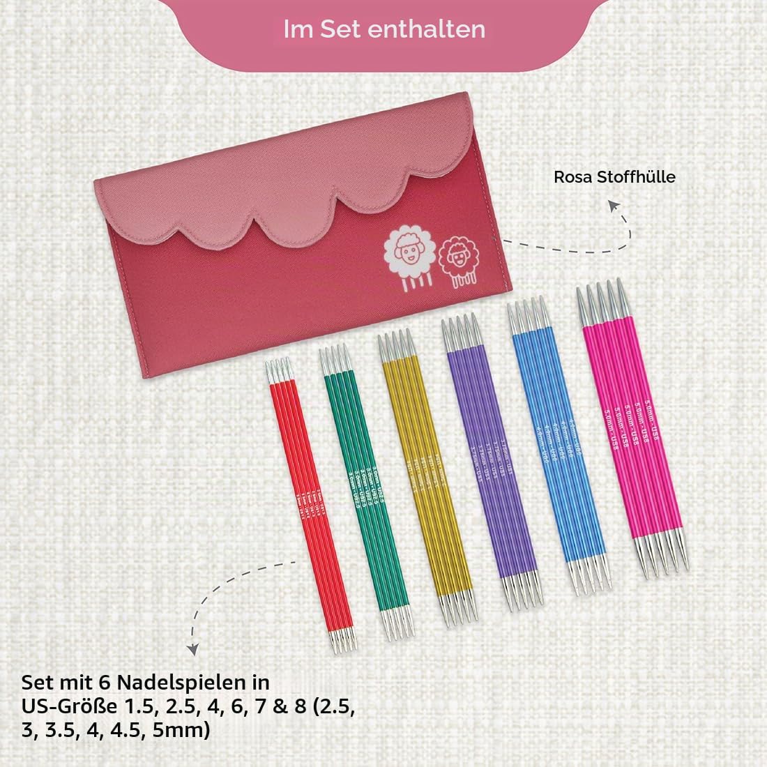 KnitPro Zing Starter Double Pointed Needle Set 8" (20cm) | 6 Größen (2,5 mm bis 5 mm)