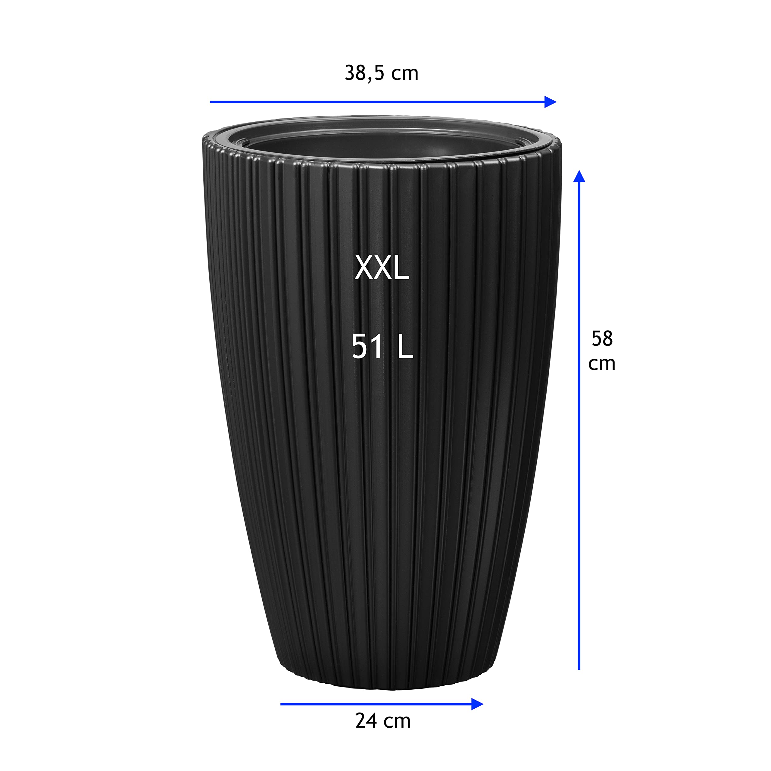 MELTOM Doniczka na kwiaty z wyjmowaną wkładką, okrągła doniczka na rośliny, zestaw 2 szt.: XXL+XL (czarne)