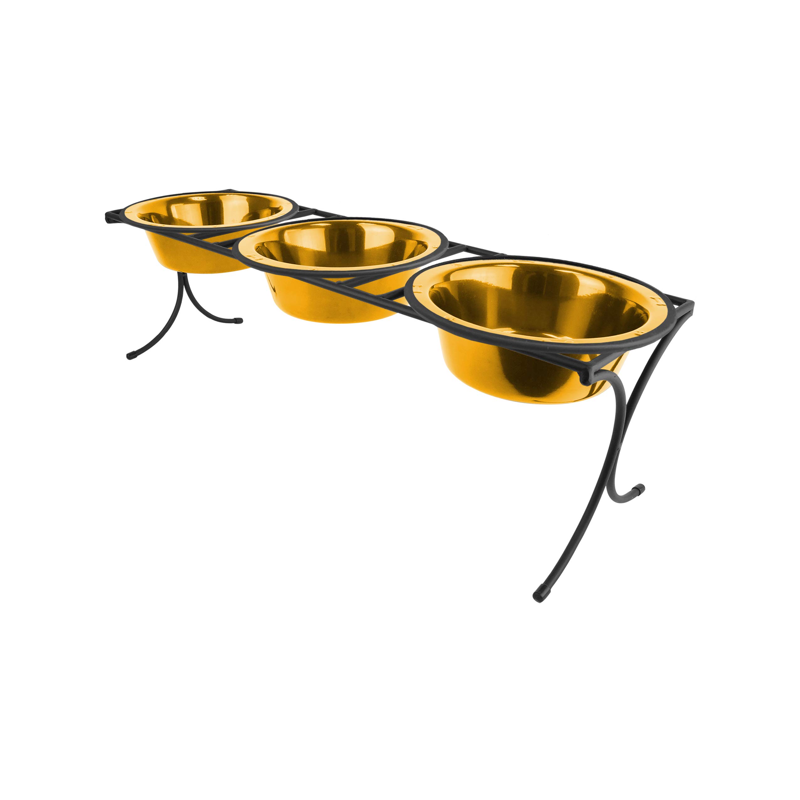 Platinum Pets Comedero Triple Elevado Bistro de 4 Tazas con Cuencos Anchos de Acero Inoxidable, Oro de 24 Quilates