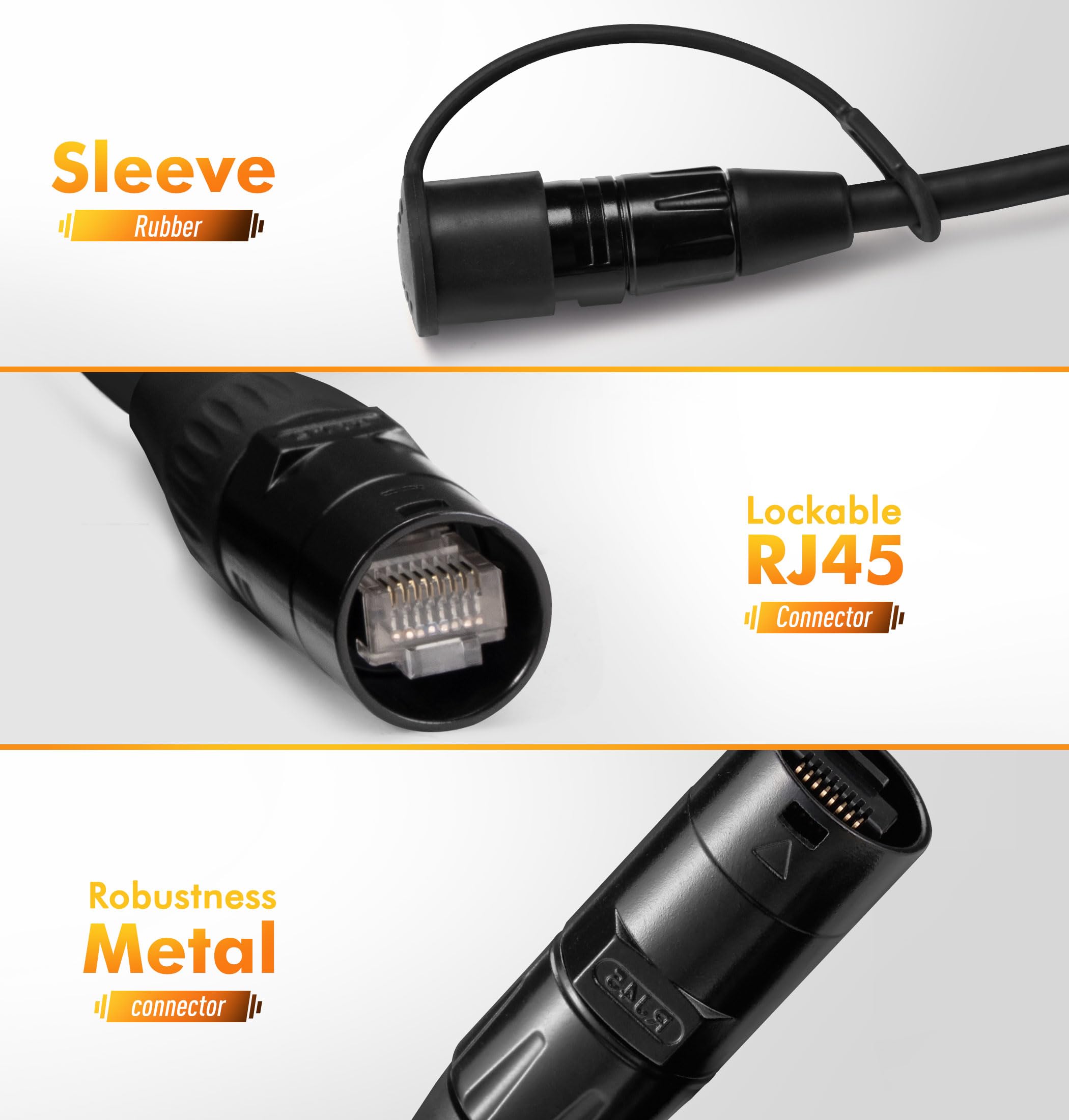 Jamesin CAT6 Ekranowany kabel Ethercon, 15 metrów, z rozruchem Rj45, taktyczną blokadą Ethernet i złączami Converta-Shell, do konfiguracji studyjnych, koncertów i innych zastosowań