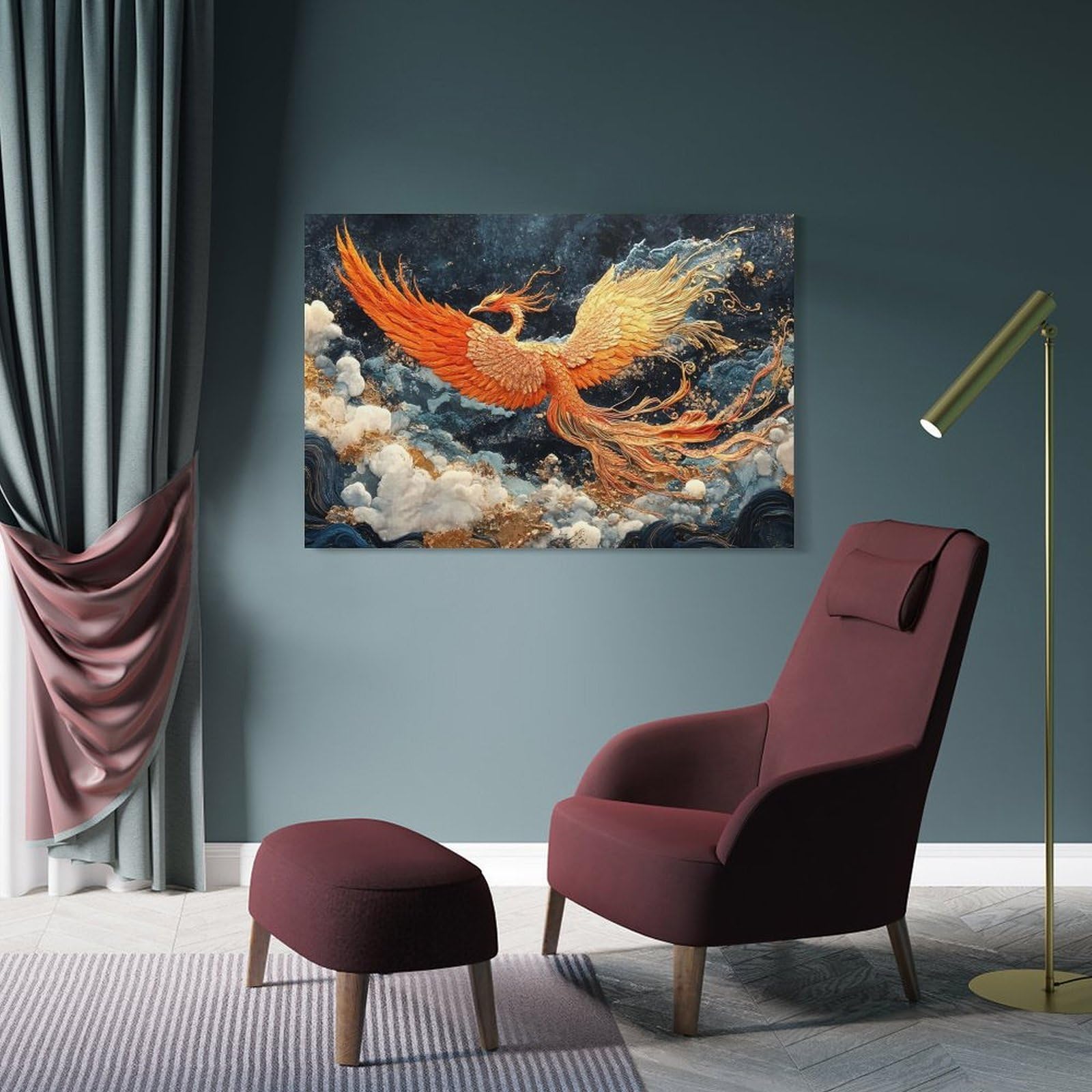 Junmoney Phoenix in Flight Home Decor Wall Art, 20x30inch(50x75cm), for Lounge, Bedroom Or Personal Spaces, Thoughtful Wall Decor for Art Lovers