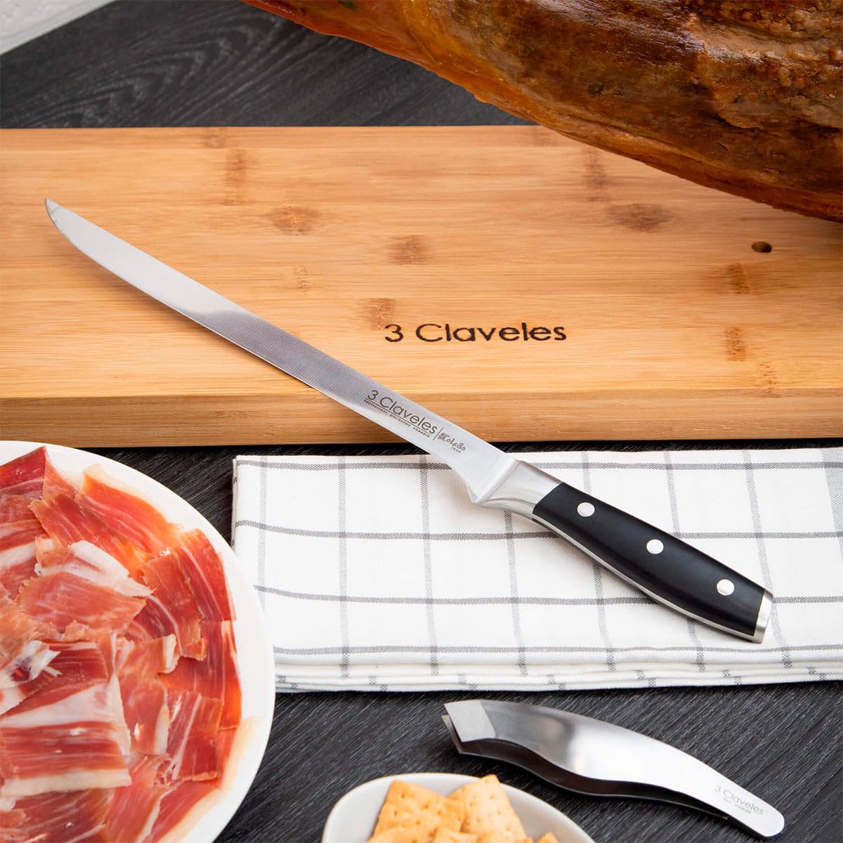 3 Claveles Juego Cocina, Madera,Acero Inoxidable, 5 Cuchillos Ash Toledo + 1 Tijera Star, 1637
