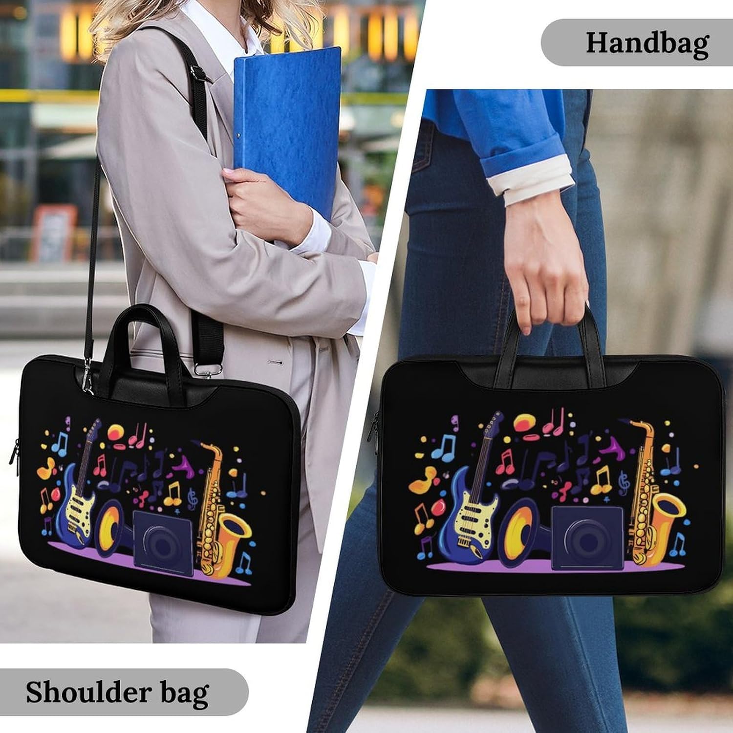Music Note Guitar Saxophone Laptop Bag with Removable Shoulder Strap image 2