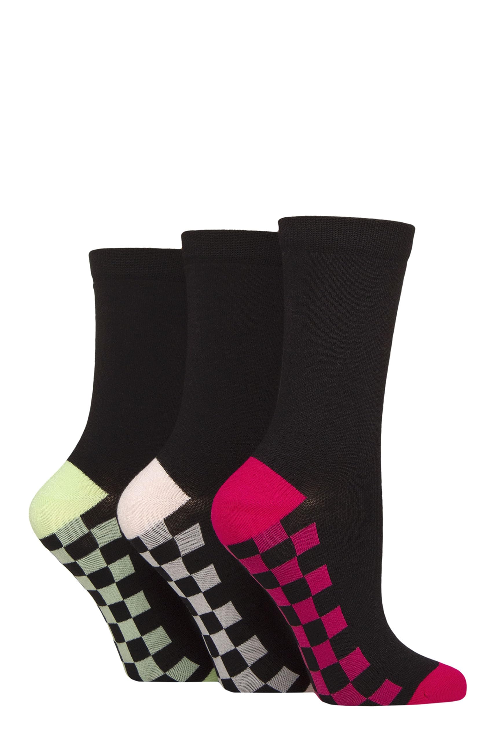 Sockshop Women's Sole Checker Pink / Lime Wildfeet Bamboo Socks -Patterned Fun And Colourful Soft Breathable Socks Multipack Of 3 Pairs (Uk, Numeric, 4, 8, Regular, Regular, Sole Checker Pink/Lime)