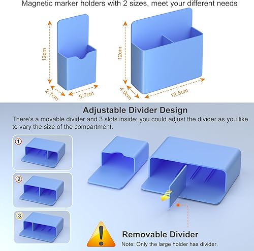 Miniatura 2 de Soporte magnético para bolígrafo, paquete de 2 soportes magnéticos de borrado en seco con compartimentos generosos, marcador de almacenamiento