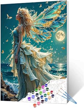 Tucocoo Sea Goddess Paint by Numbers Kits 16x20inch Canvas, DIY Oil Painting for Adults with Brushes and Acrylic Pigment, Abstract Fairies Ocean Moonlight Picture for Home Decor Gifts Without Frame
