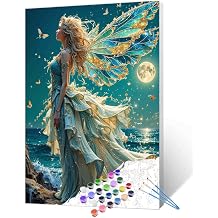 Tucocoo Sea Goddess Paint by Numbers Kits 16x20inch Canvas, DIY Oil Painting for Adults with Brushes and Acrylic Pigment, Abstract Fairies Ocean Moonlight Picture for Home Decor Gifts Without Frame