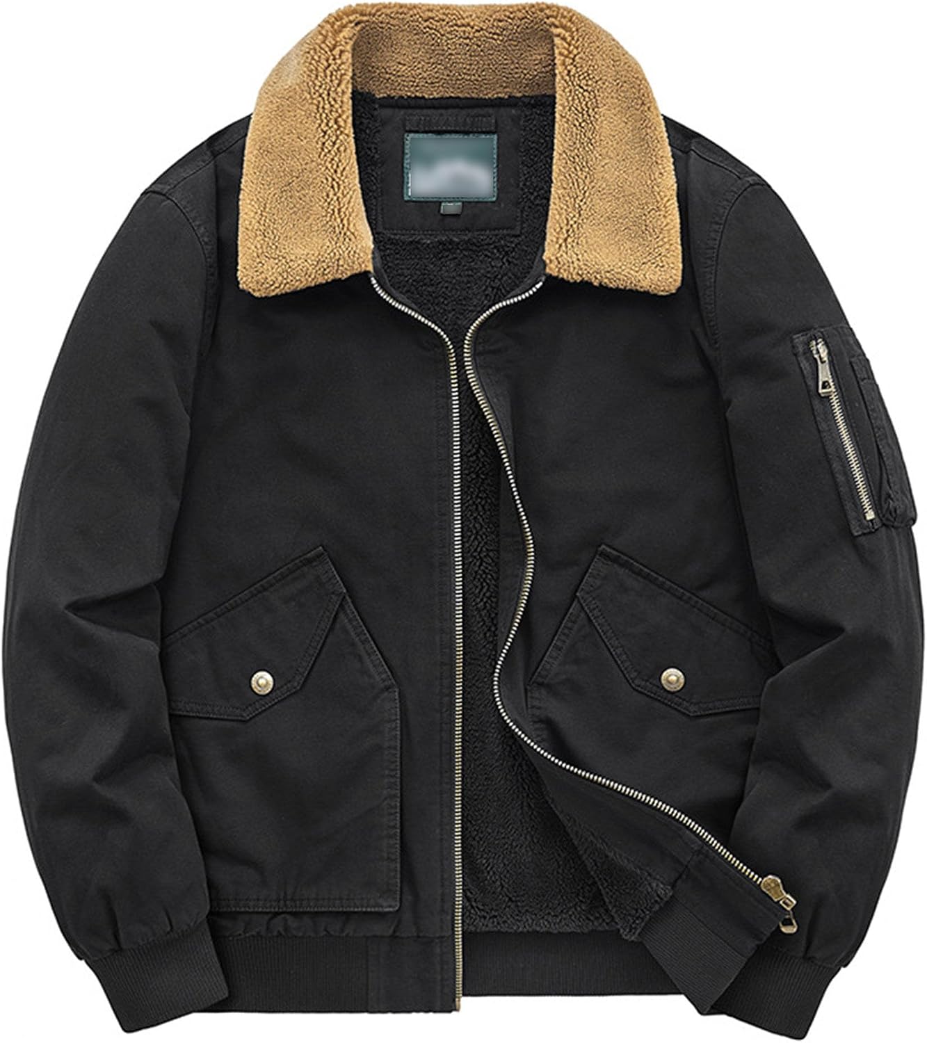 Men's Fur Collar Bomber Jacket Casual Button Military Cargo Jackets Sherpa Fleece Lined Trucker Coats