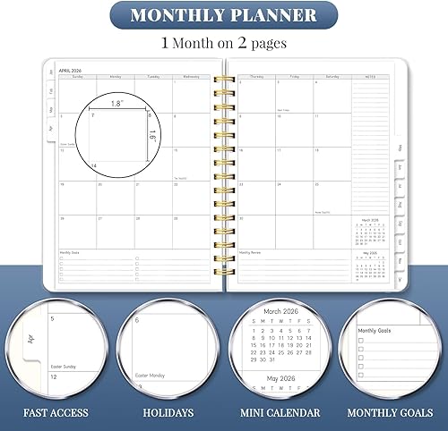Miniatura 4 de Agenda 2026 8.5 x 11, planificador semanal y mensual grande con pestañas, calendario diario espiral A4 2026, agenda de 12 meses de enero a