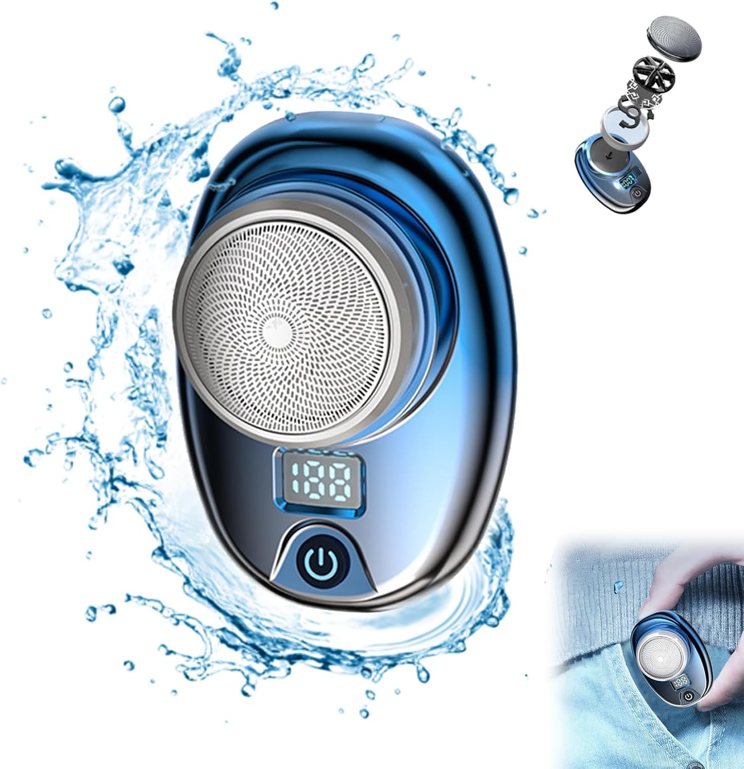 Mini Electric Shaver Pocket Size Waterproof Razor Washable Portable, Mini Electric Razor,Wet Dry Electric Shavers for Men, USB Rechargeable Shaver for