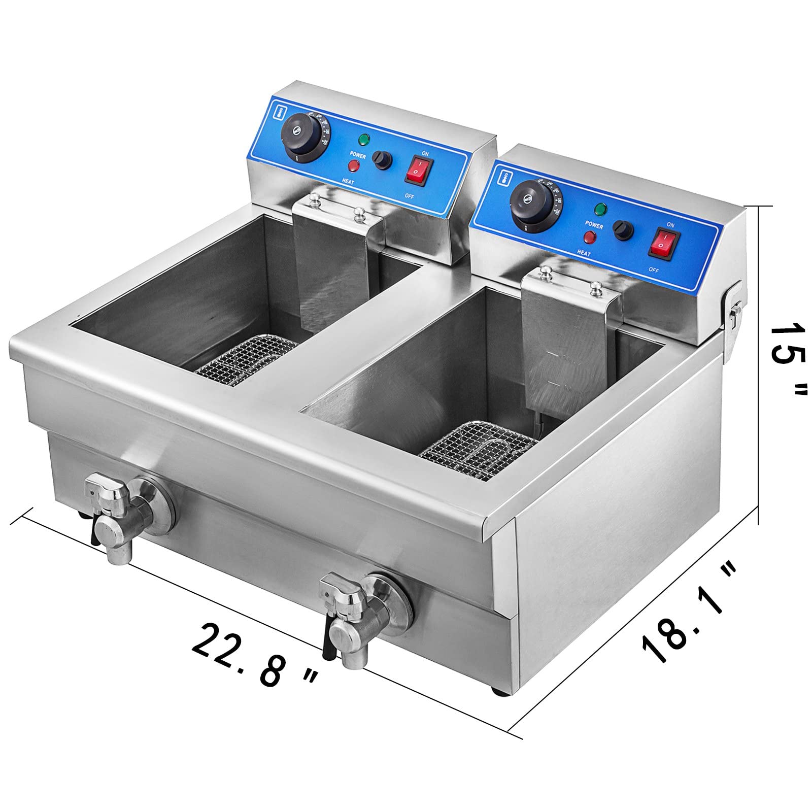 Friggitrice elettrica professionale fritte 6000 W 20 L doppio serbatoio + 2 rubinetti, in acciaio inox, per uso commerciale ristoranti supermercati fast foods snack bar