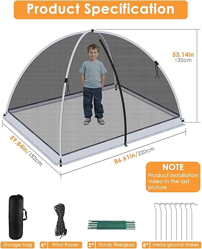 Miniatura 2 de 5 cúpula de cubierta de estanque de 7 pies, red de estanque de jardín con cuerdas, estacas y postes de fibra de vidrio, cubierta protectora para