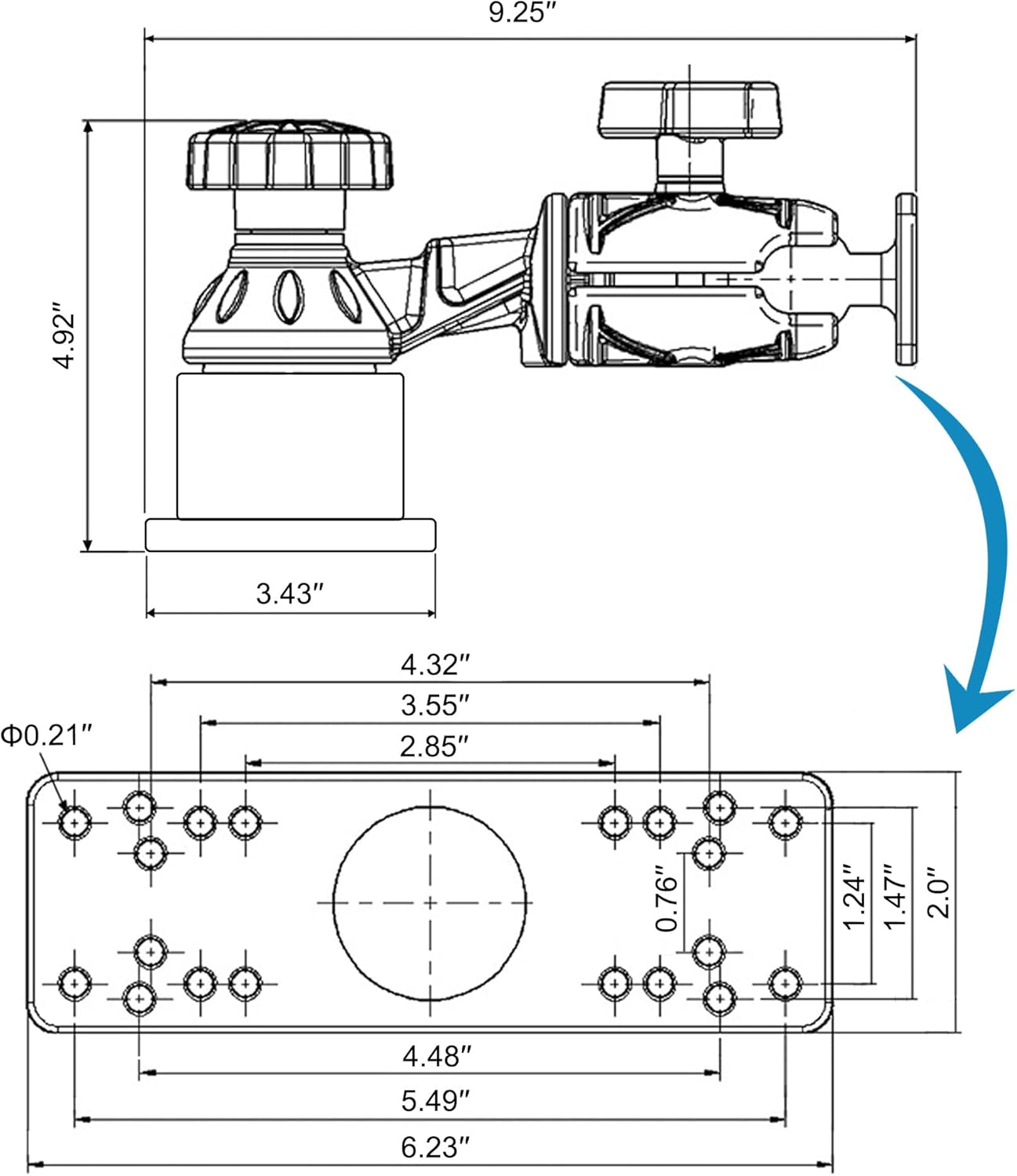 Heavy-Duty Aluminum Fishfinder Mount for 7-12+ Inches Screens – Reinforced Arm and Ball Joint Adjustment, Compatible with Garmin, Lowrance, Humminbird, Raymarine (Deck Mount)
