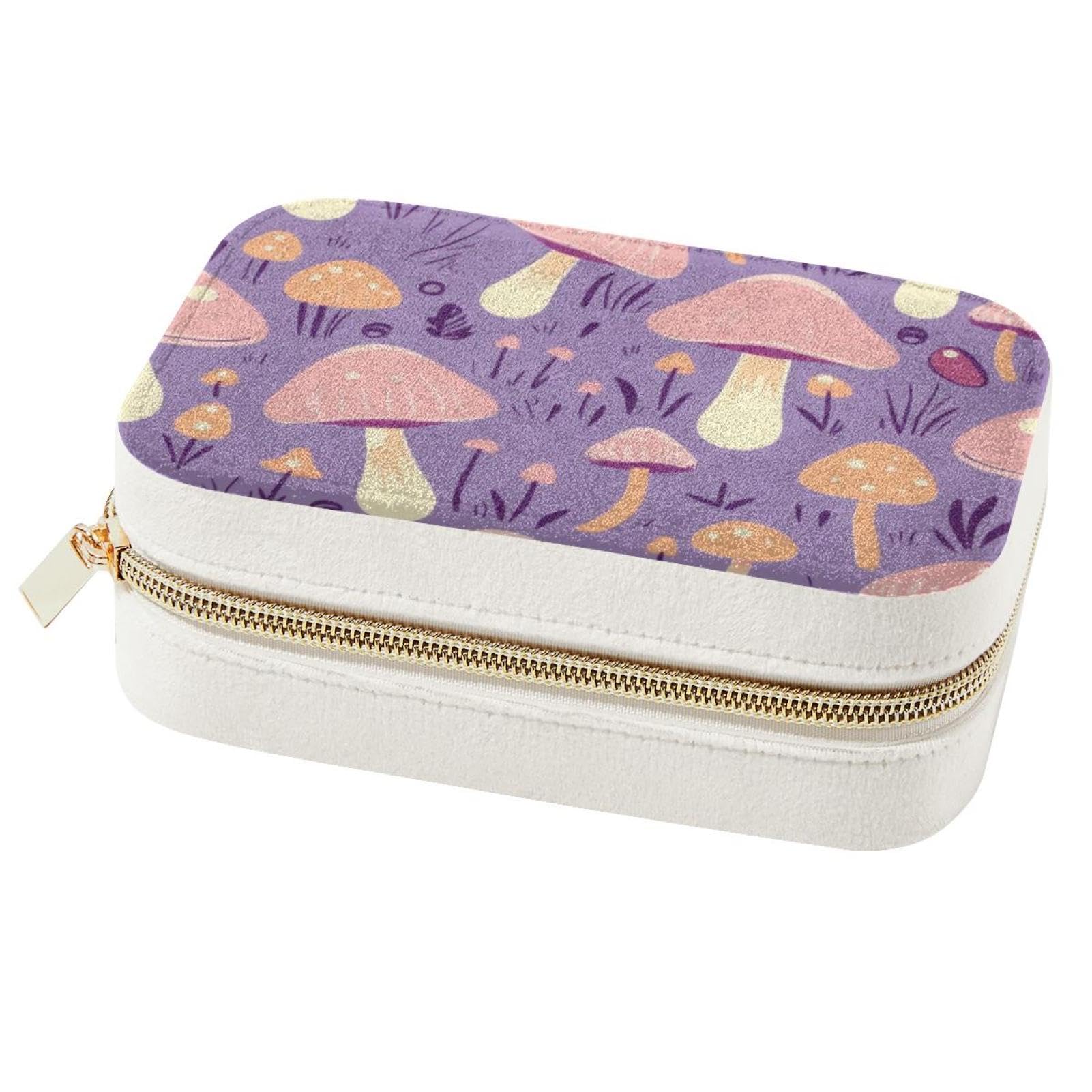 Boîte à bijoux de voyage spacieuse avec motif champignon pour vos déplacements