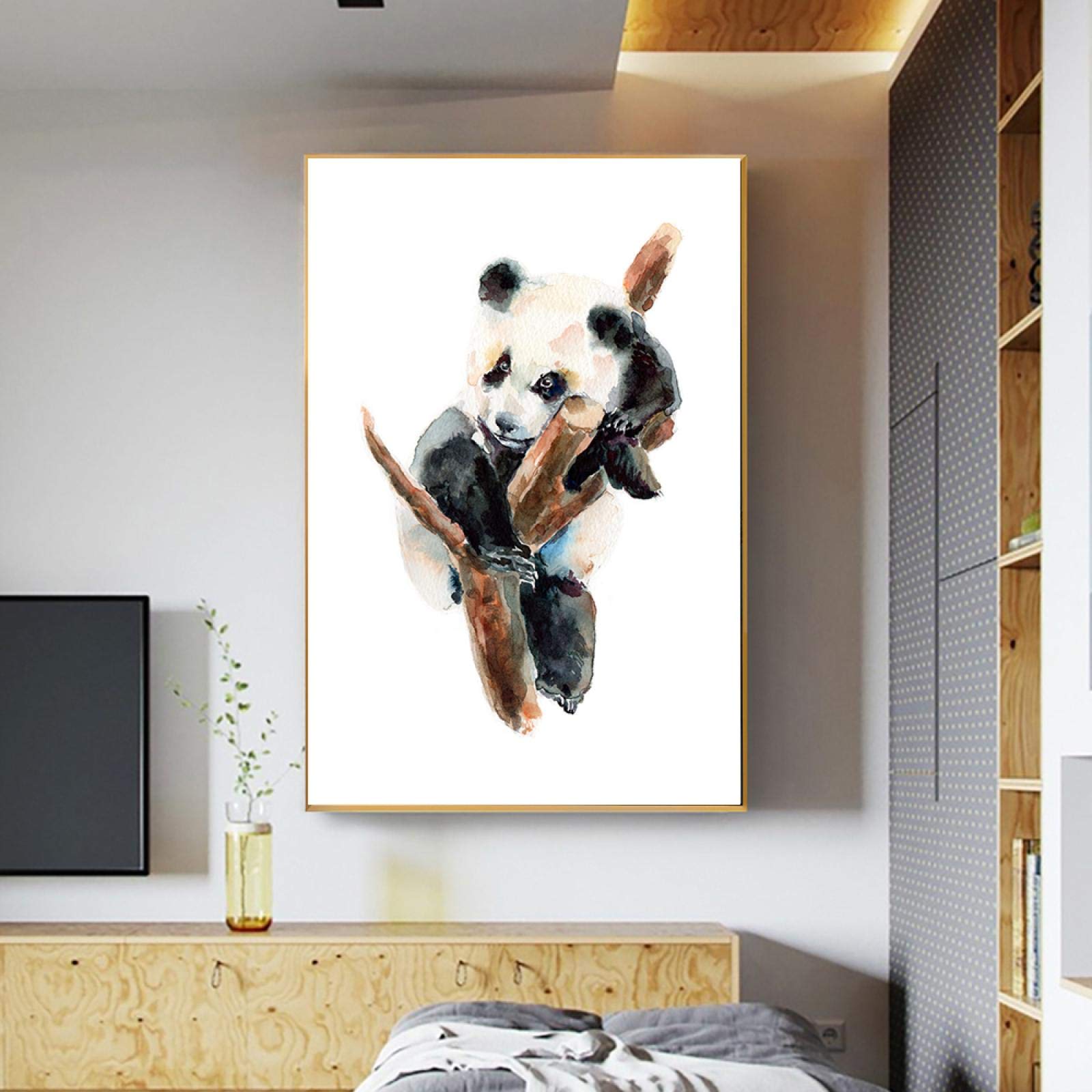 Belle Panda Wall Art Toile Peinture Noir Blanc Bande Dessinée Nordique Affiches Et Gravures Image Enfants Chambre De Bébé Chambre Décor 40x60cm Cadre Interne