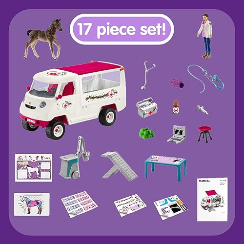 Miniatura 3 de Schleich Horse Club, juguetes de caballo para niñas y niños, juego de caballos veterinarios móviles con figura de caballo de potro hannoveriano, 17