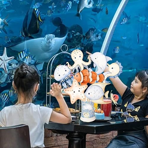 Miniatura 9 de Centros de mesa de animales marinos del océano, decoración de mesa para fiesta temática de mar, 28 piezas de animales marinos, decoración de mesa