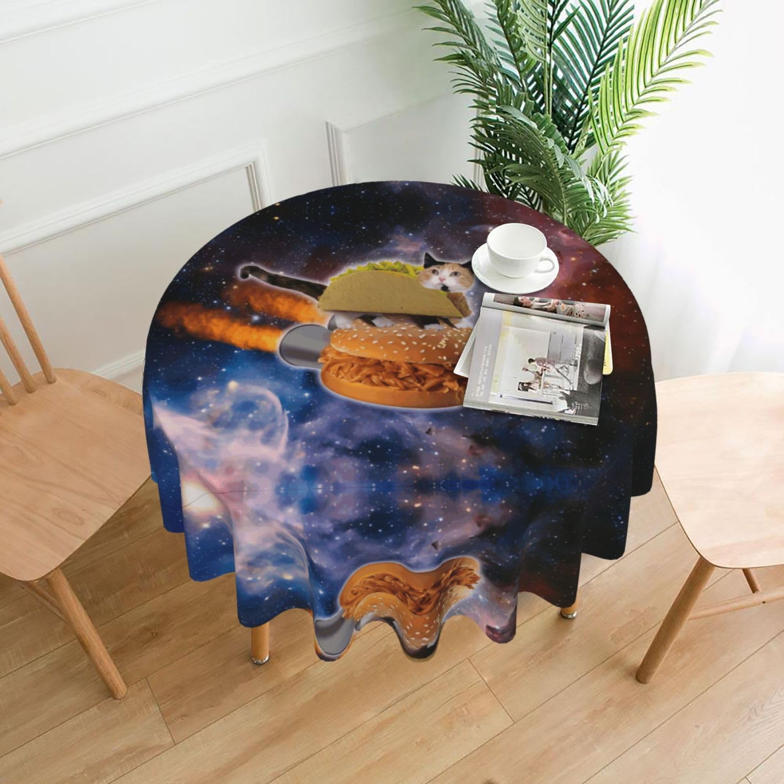 hhxvcv Funny Cat In Spacess Round Tablecloth – Dining Table Cover