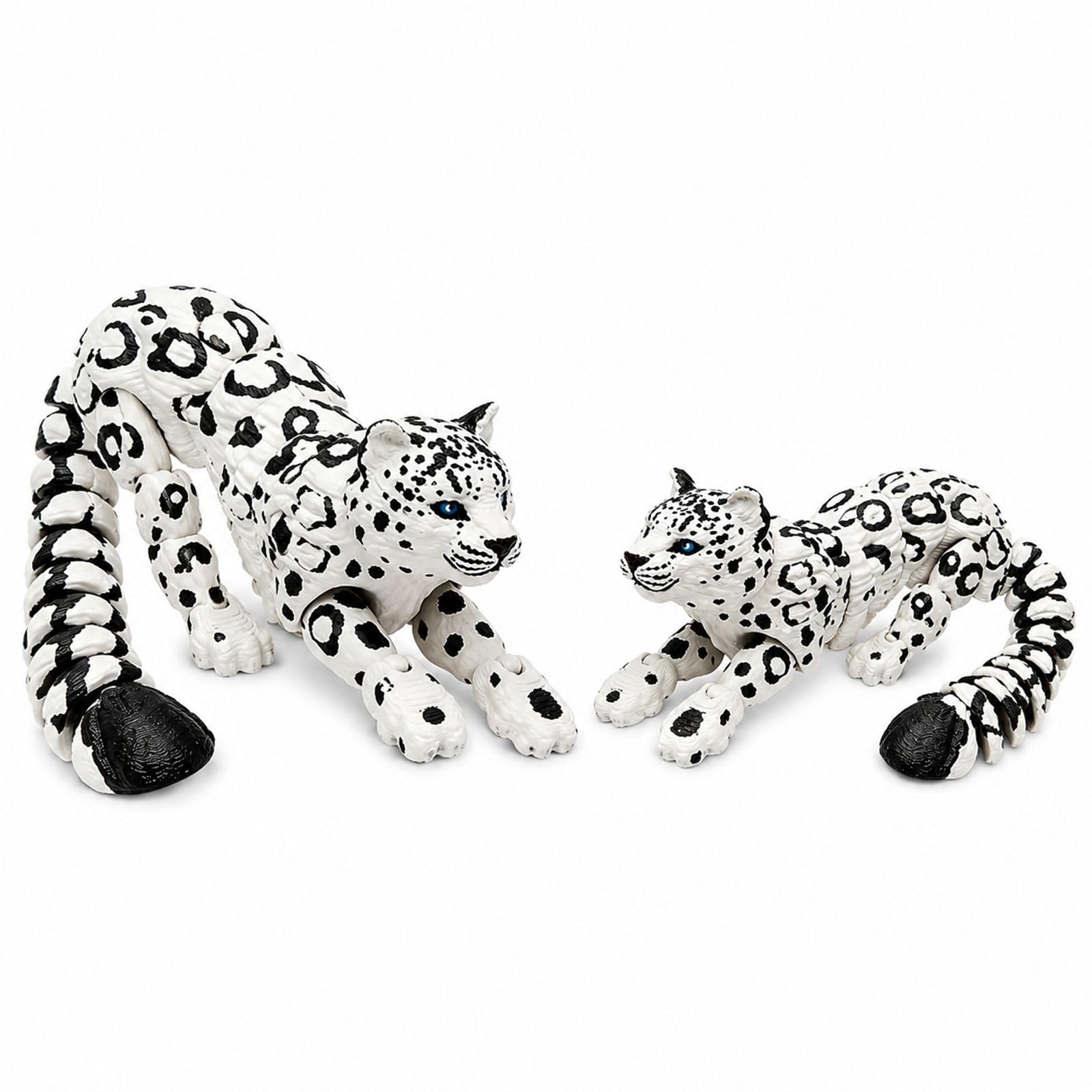 TUBAWD 2PCS 3D Printed Animals Set, 3D Animals Snow Leopard, 3D Printed Cat Articulated, Snow Leopard Model, 3D Printed Poseable Desk Decor 21 cm and 16 cm