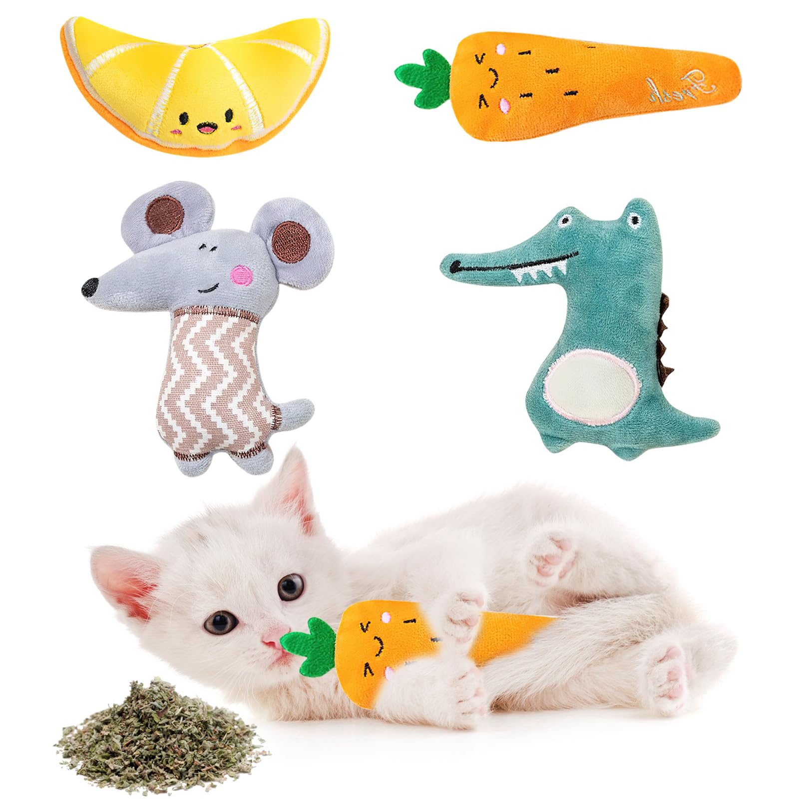 TNSLAND Juguete de hierba gatera, 4 piezas de juguete para gatos con hierba gatera, juguete para gatos autoempleo Catnip Toy Cat Toys, cojín de hierba gatera, juguete de peluche para gatos
