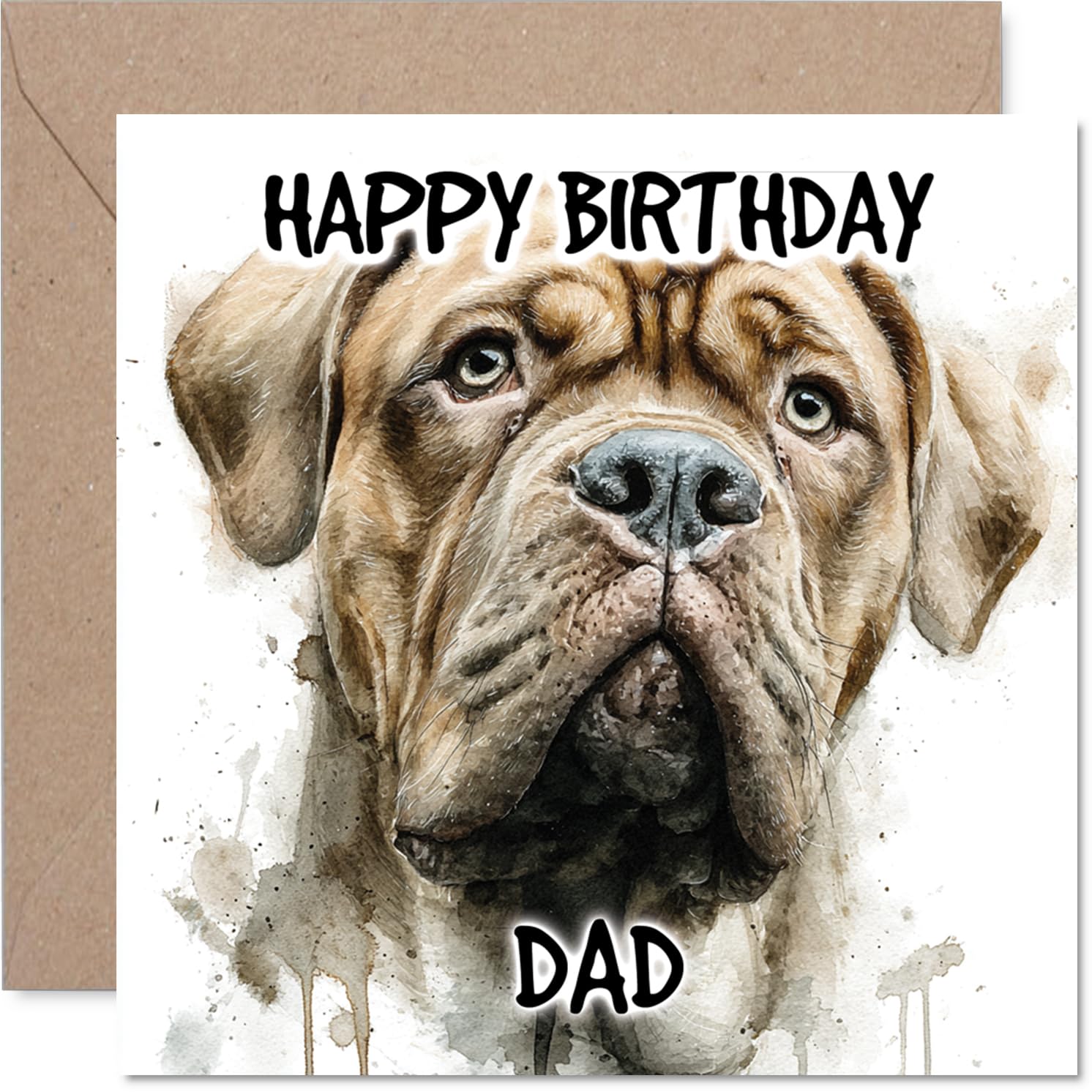 Dad Birthday Card - Dogue de Bordeaux - Happy Birthday Card for Dad from Son Daughter, 145mm Dog Breeds Bday Greeting Cards