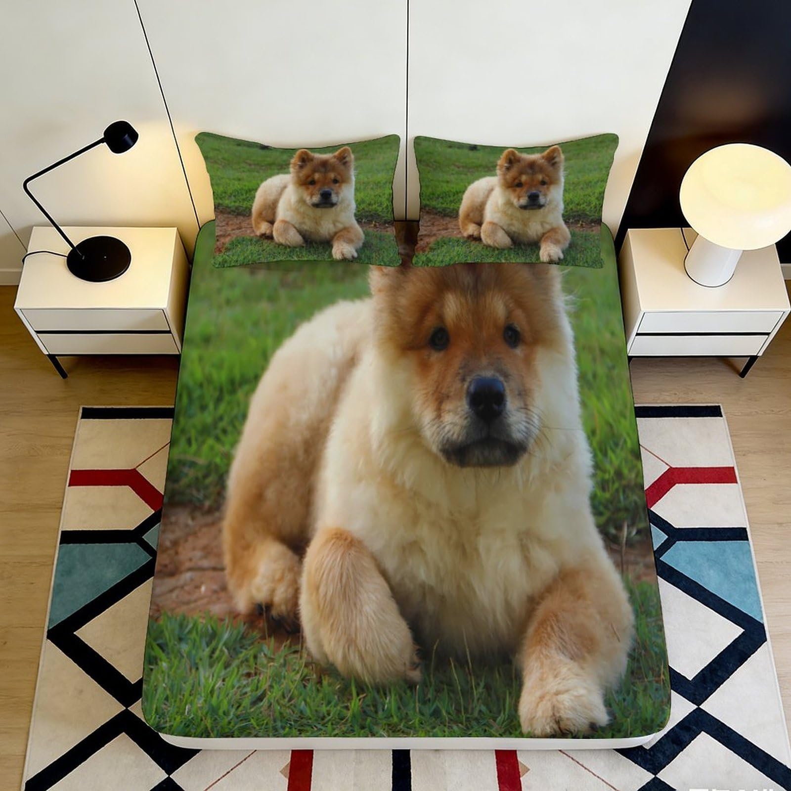 3D Printed Cute Puppy Fitted Sheet Microfiber Soft Durable Fluffy Dog Bed Cover for Bedroom Dormitory Guest Room Mattress Protection and Decoration 90x200x25cm
