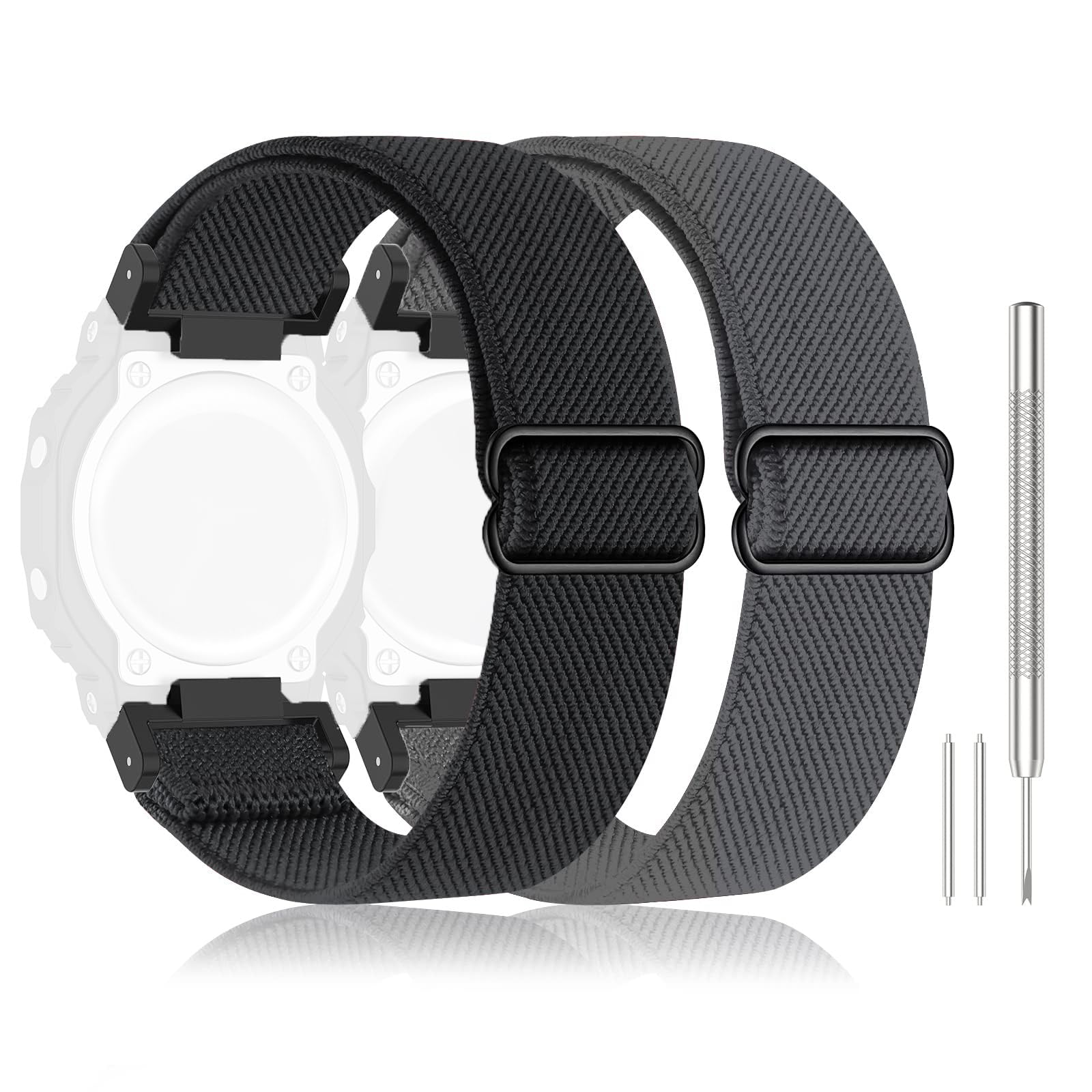 SunnysonSunnyson 2 Pack Stretchy Nylon Watch Bands Compatible with Casio G-Shock DW-5600/8900/GWM5610,Elastic Soft Adjustable Replacement Bands for Casio Watch GA-100/GA-100C/GA-300/GW-B5600/GB-5600/GW-6900