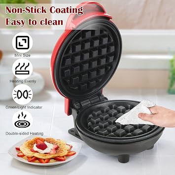 RANJIMA Mini Waffle Makinesi, Yapışmaz Kaplamalı Waffle Makinesi, Klasik Waffle Makinesi, Ev Krep Makinesi, Elektrikli Waffle Makinesi, Mini Burger, Belçika Waffle, Kurabiye, Krep için