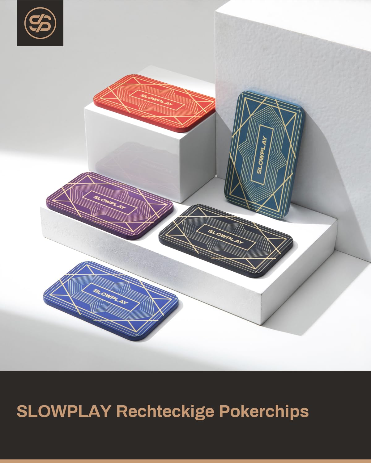 SLOWPLAY Nash Poker-Plaques (rechteckig), Keramikverbund 36 g, 10er | Keramikverbund in Top-Qualität; 36 g Gewicht; starke Präsenz; matte, glatte Textur; Art-déco-Design