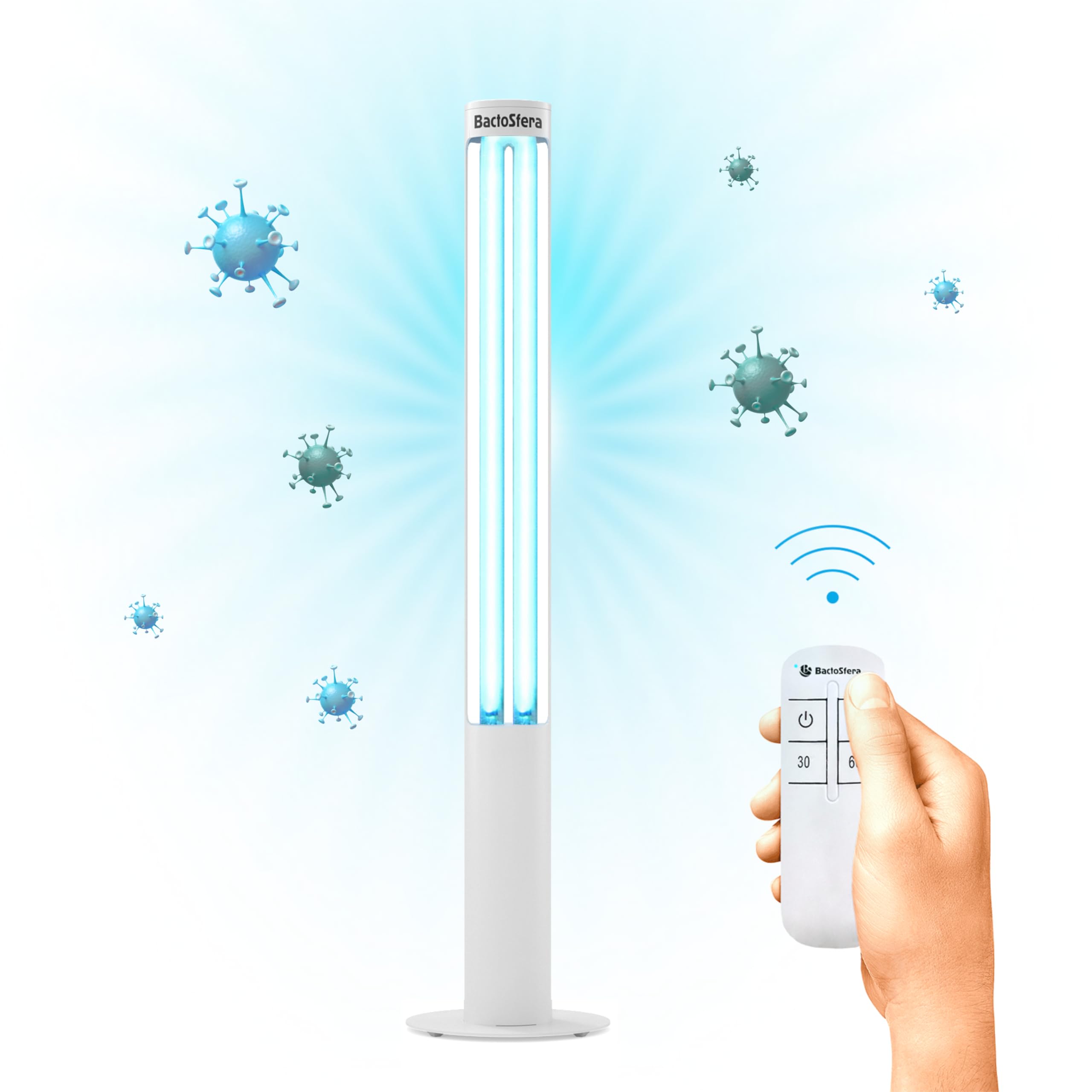 Lampada UV Germicida 360° U60 RC-TIMER +100% 60W Senza Ozono con Telecomando e Timer - Sterilizzatore UV a Luce Ultravioletta 254nm, Lampada al Quarzo 9.000h, Antivirus per Casa, Ufficio