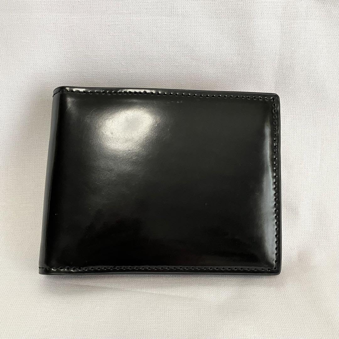 ROCADOロカド シェルコードバン 2つ折り財布 薄い財布 革 ブラック ROCADOロカド シェルコードバン 2つ折り財布 薄い財布 革 ブラック