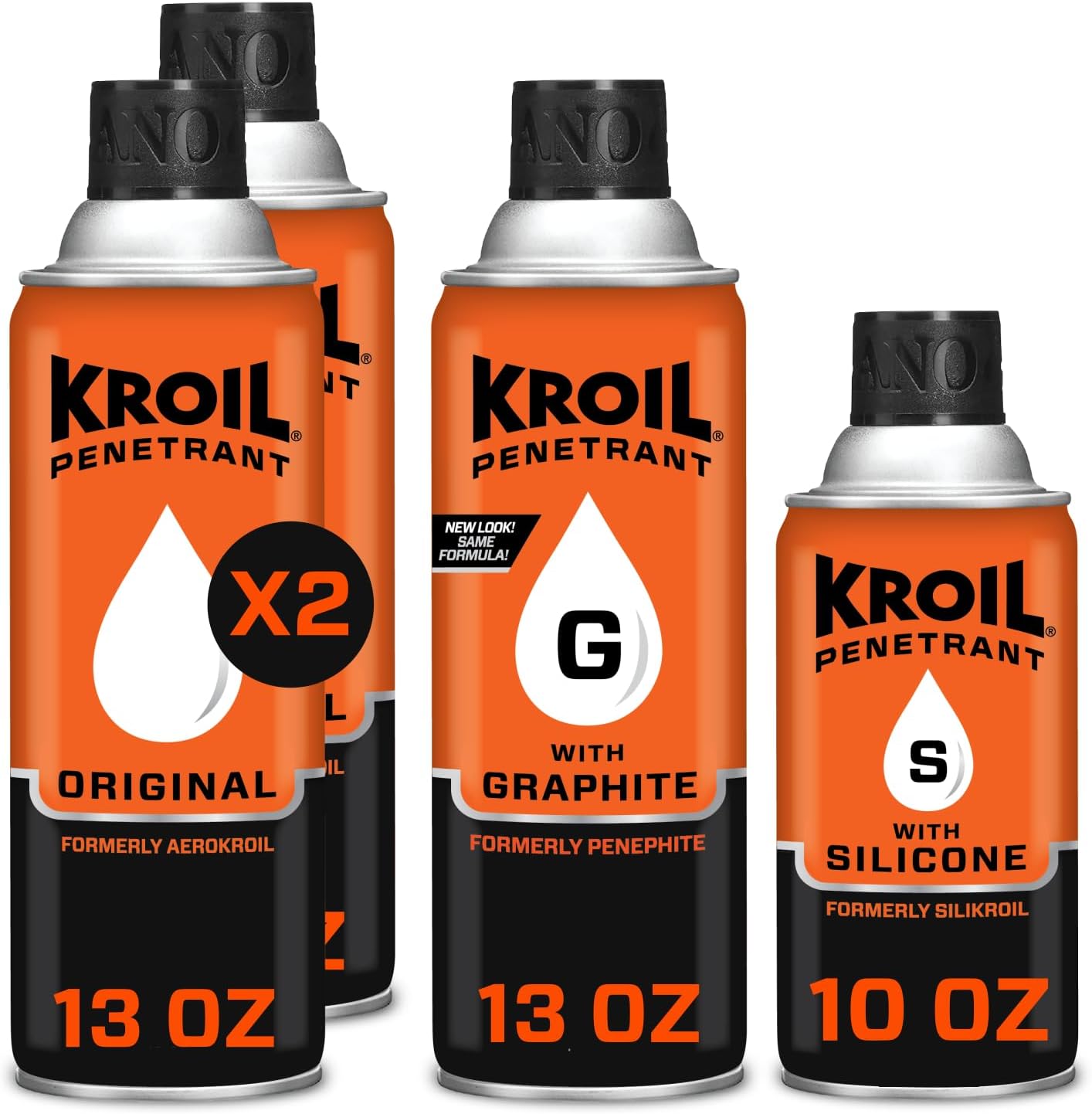 Kroil Penetrant Sampler Bundle (Aerosol Spray-10oz/2 13oz-4 Pack) | 2 X Original + Silicone + Graphite Penetrating Oil Lubricant (KS1322-PH132-SK102)
