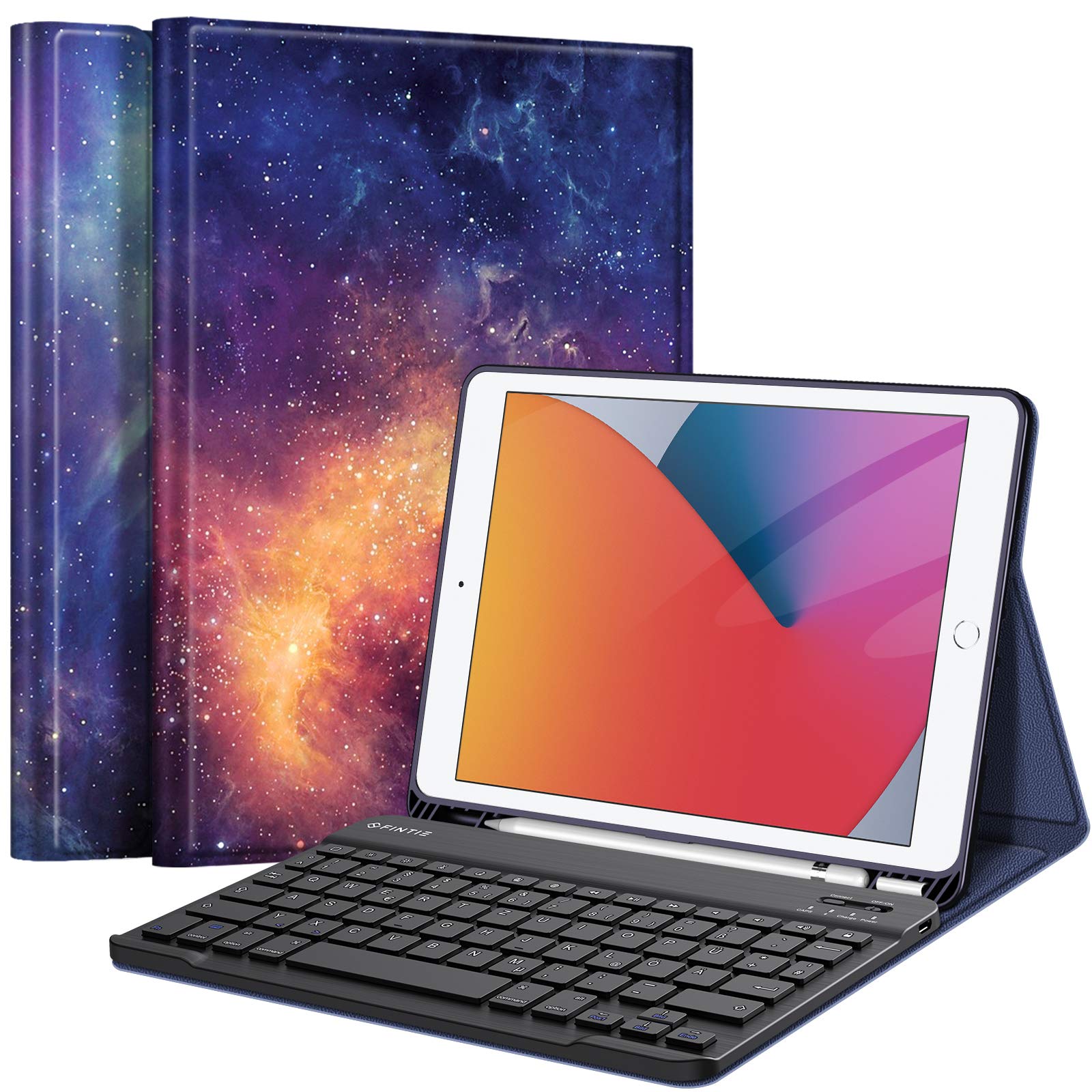 FINTIE Tastatur Hülle für iPad 10.2 Zoll (9/8/ 7 Generation - 2021/2020/2019), Schutzhülle mit TPU Rückschale, Pencil Halter und magnetisch Abnehmbarer Tastatur mit QWERTZ Layout,