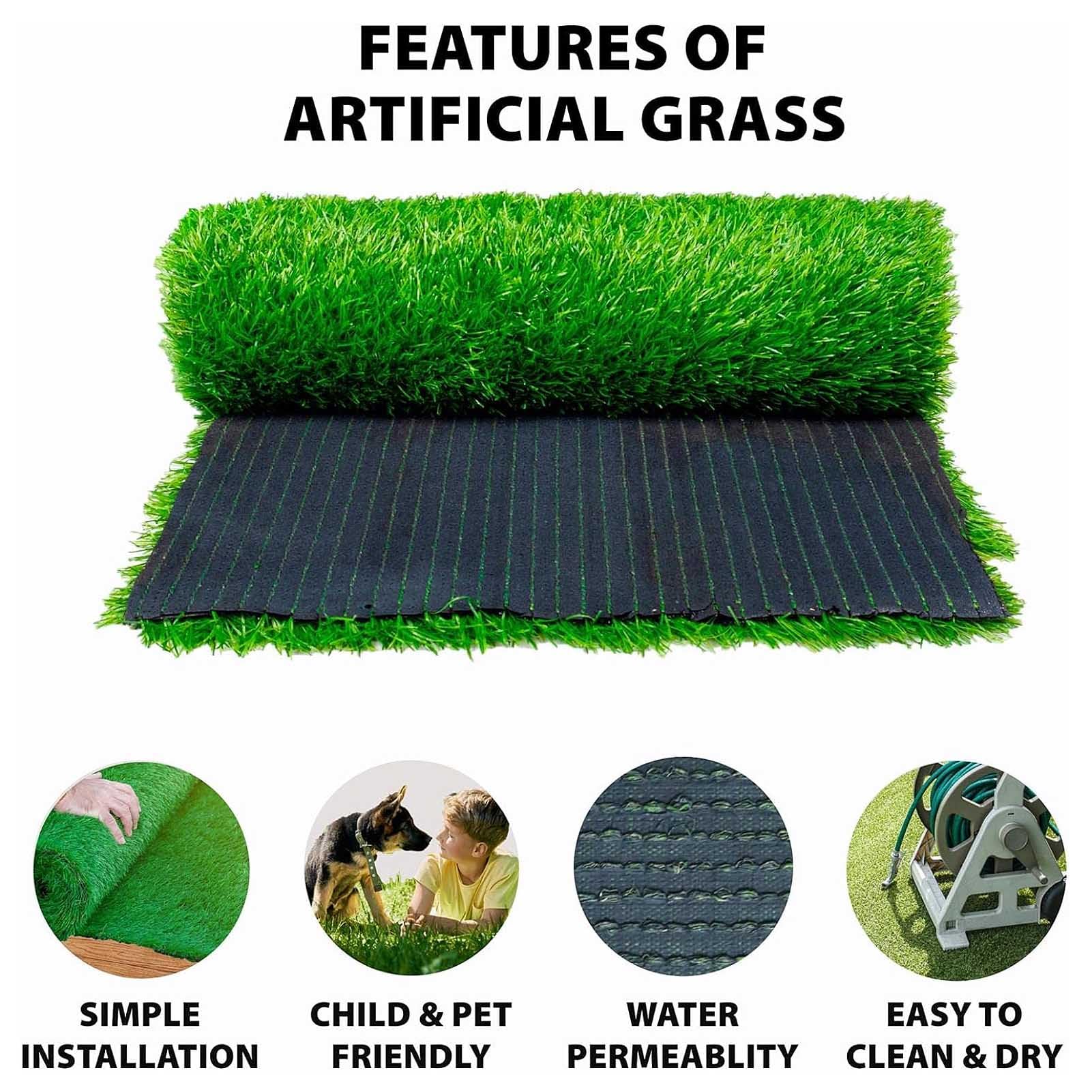 Tappeto erboso artificiale da 25 cm, per interni ed esterni, per cani, giardino, prato, balcone, astroturf, con fori di drenaggio, erba sintetica