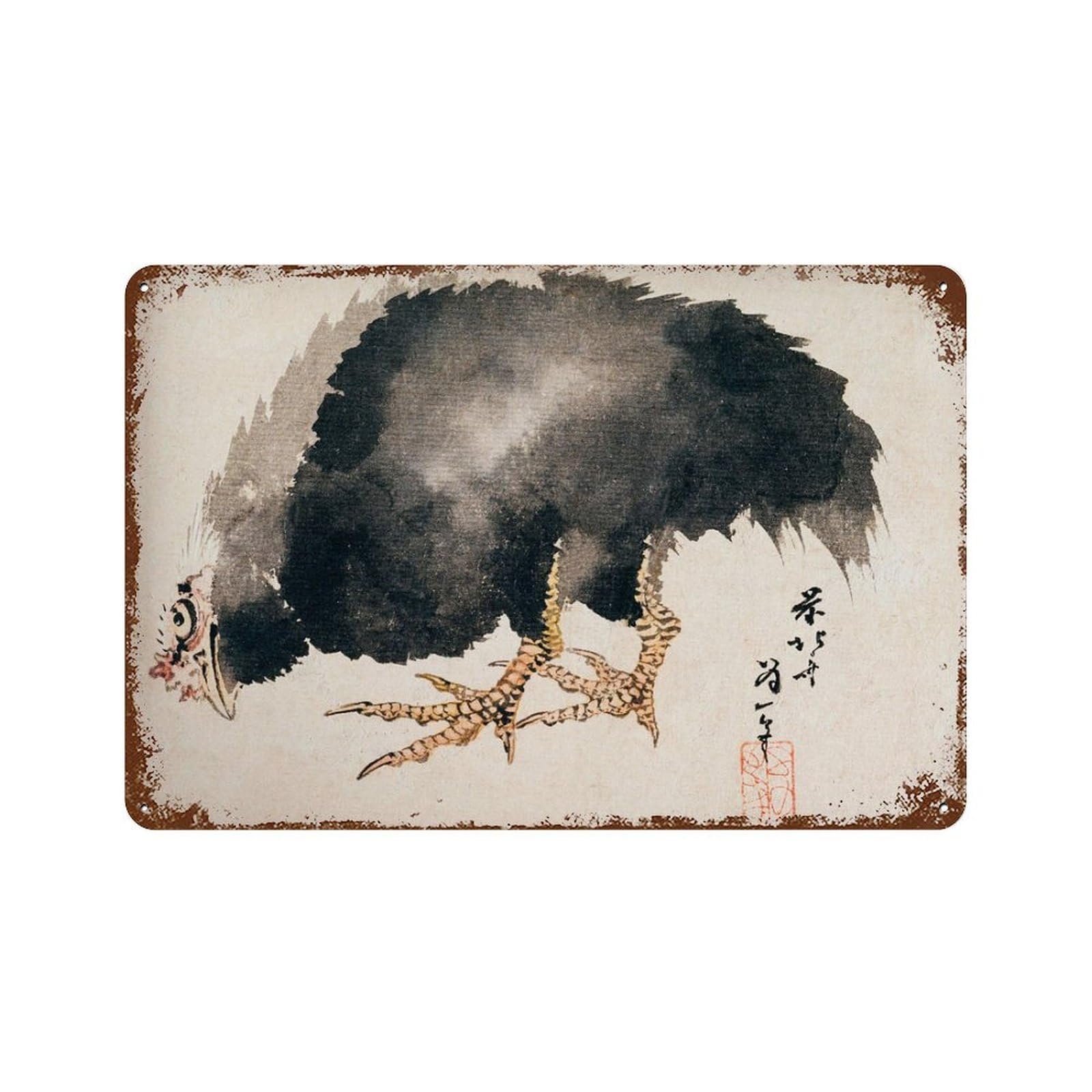 xiaoxiaoshen Hokusai Chicken Vintage Woodblock Animal Decor Wall Decor Art Metal Tin Poster Modern Home Decor Art Home Bar Shop Decorations Vintage Sign 20x30cm