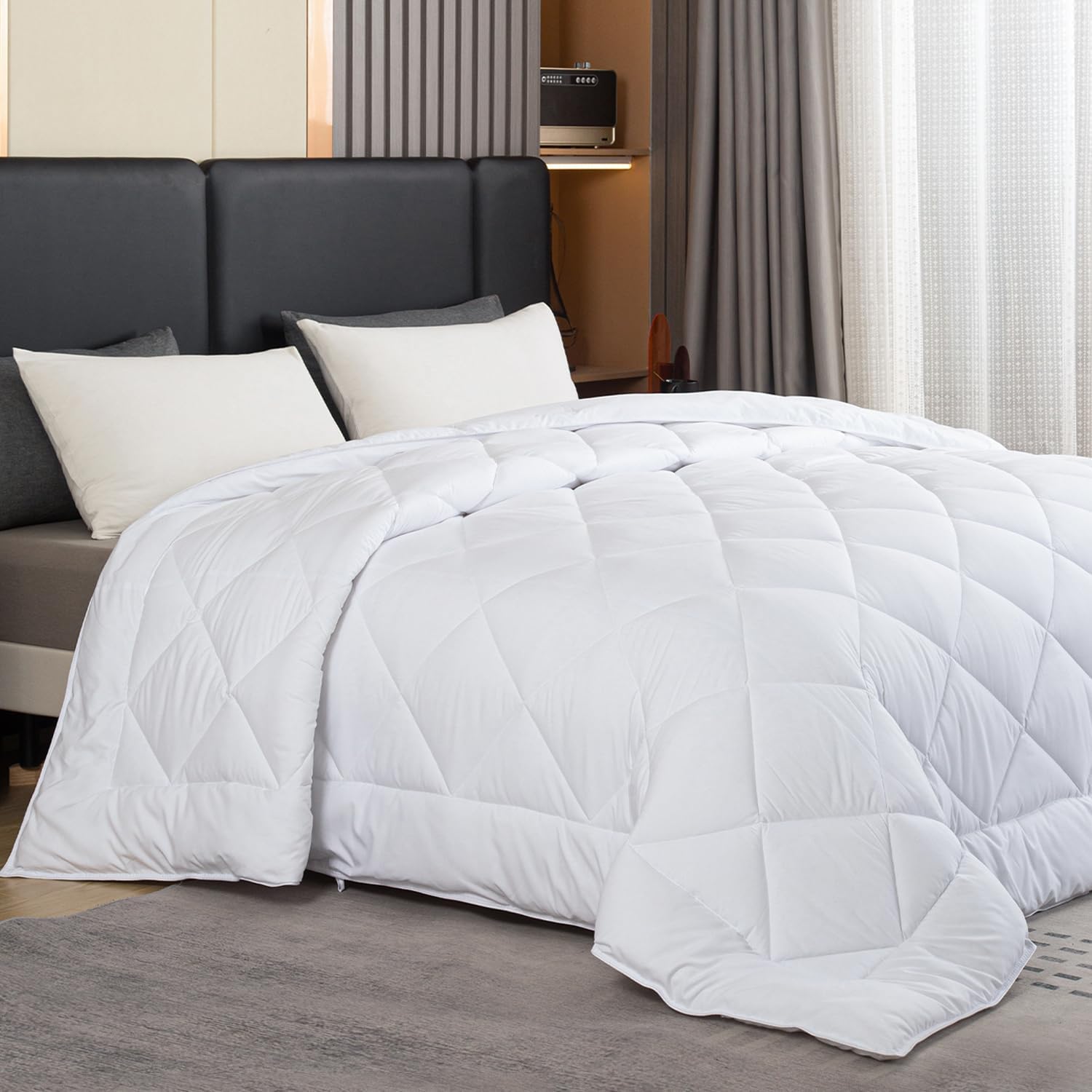 GOHOME 128x120 Oversized King Comforter All Season Extra Large King Size Microfiber Comforter Quilted Down Alternative Duvet Insert with 8 Corner Tabs