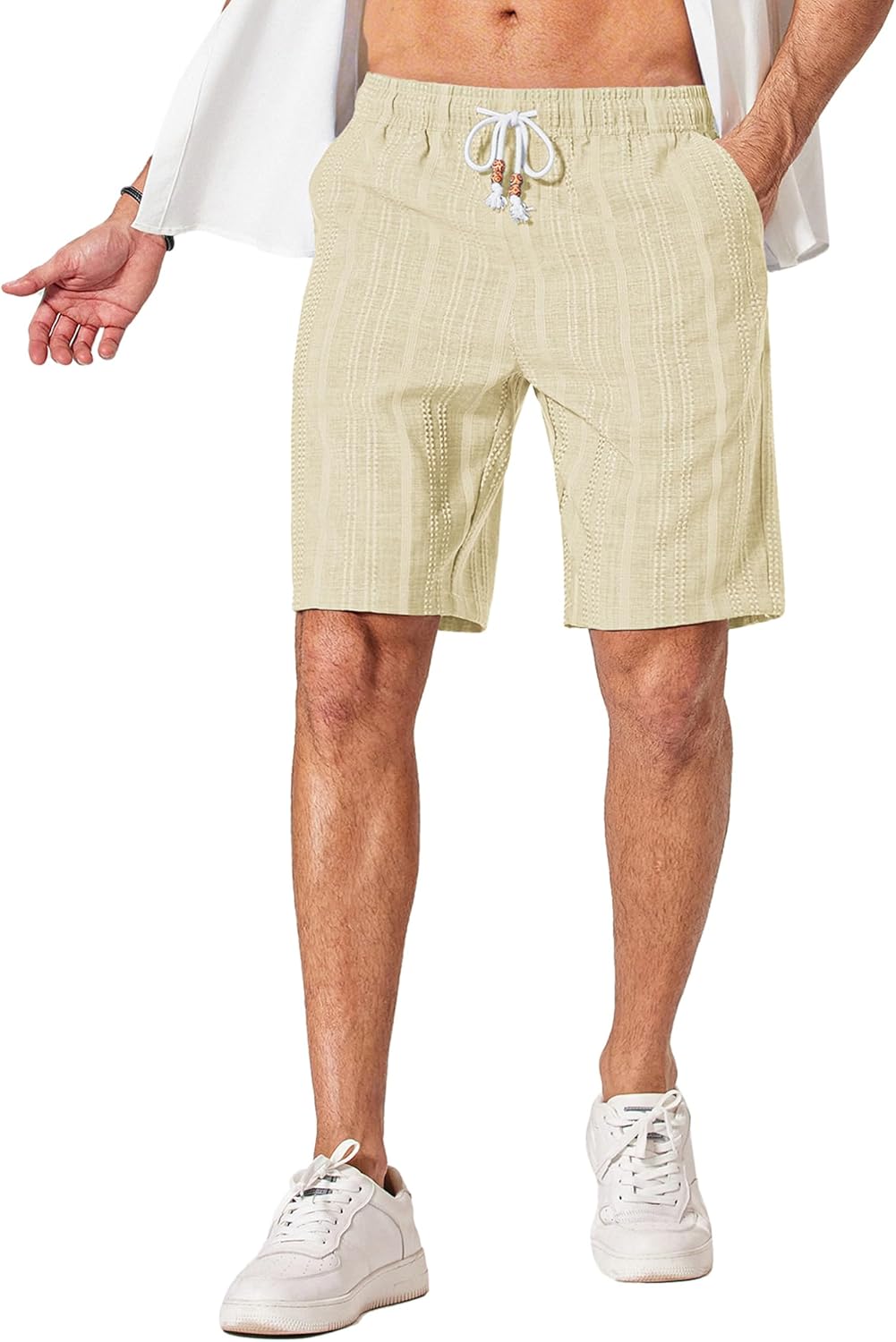 COOFANDY Mens Casual Shorts 9" Summer Beach Shorts Drawstring Elastic Waist Shorts with Pockets