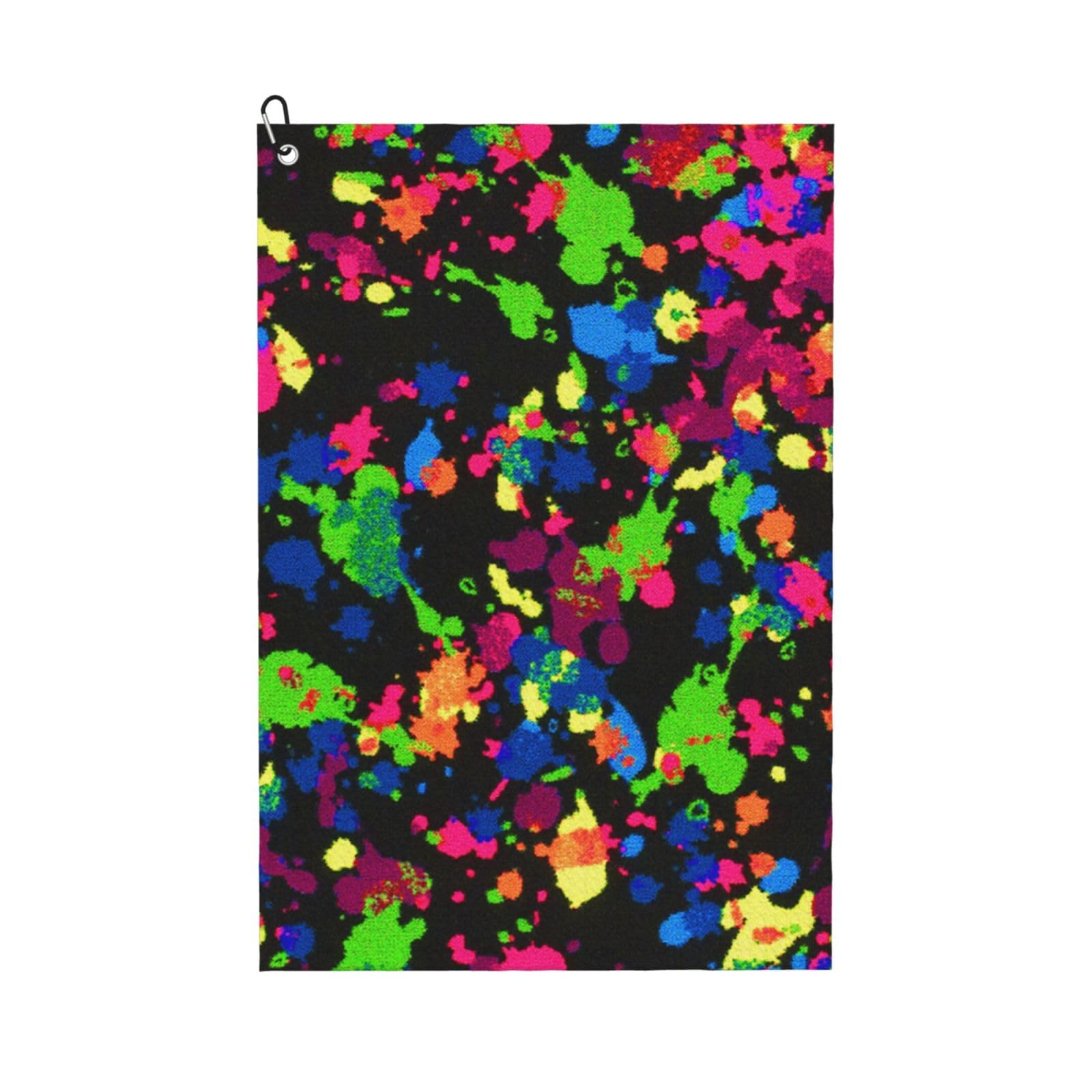 Hnnkloy Rainbow Of Neon Paint Splatters, 16x24 in Portable Waffle Golf Towels with Carabiner Clip for Golf Bag