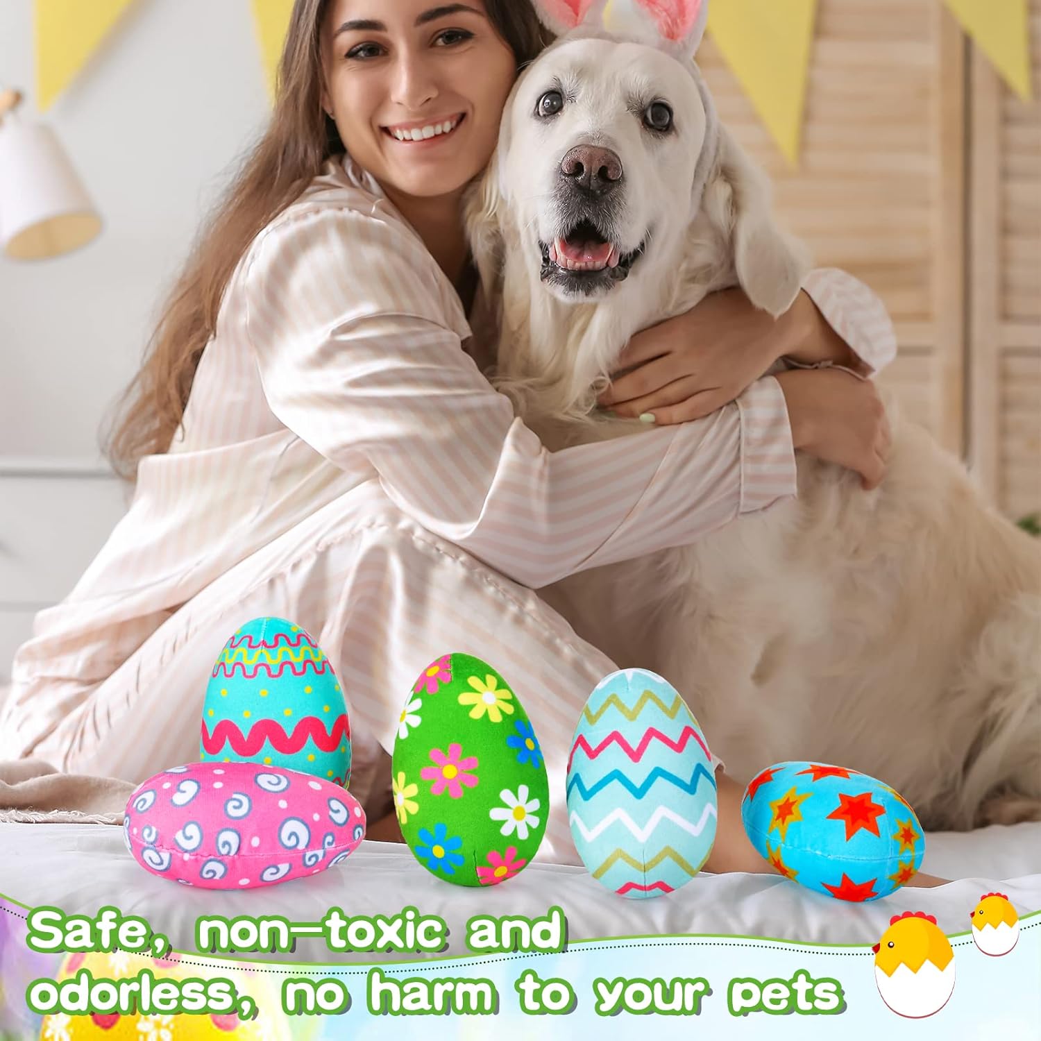 Threan 8-piece Easter Egg for Dog with Interactive Squeakers Plush Easter Egg, Fun Gifts for Medium & Small Dogs & Puppies, Durable Stuffed