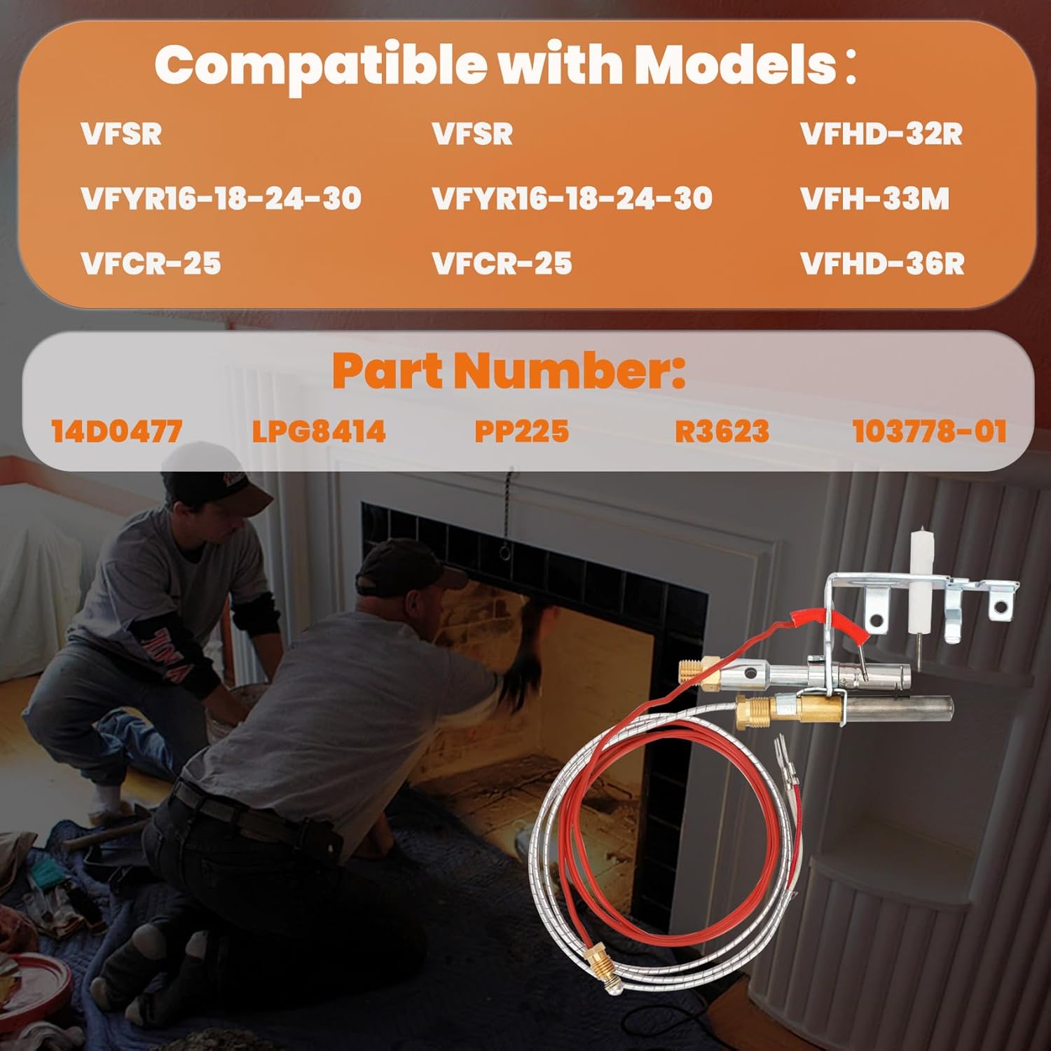 14D0477 LPG8404 R3623 Propane Gas LP ODS Pilot Assembly Replacement for Comfort Glow, Glow Warm, Vanguard, FMI, Hearth Side Designs, Sears；103778-01 PP225 LPG8414 Thermocouple for Gas Fireplace