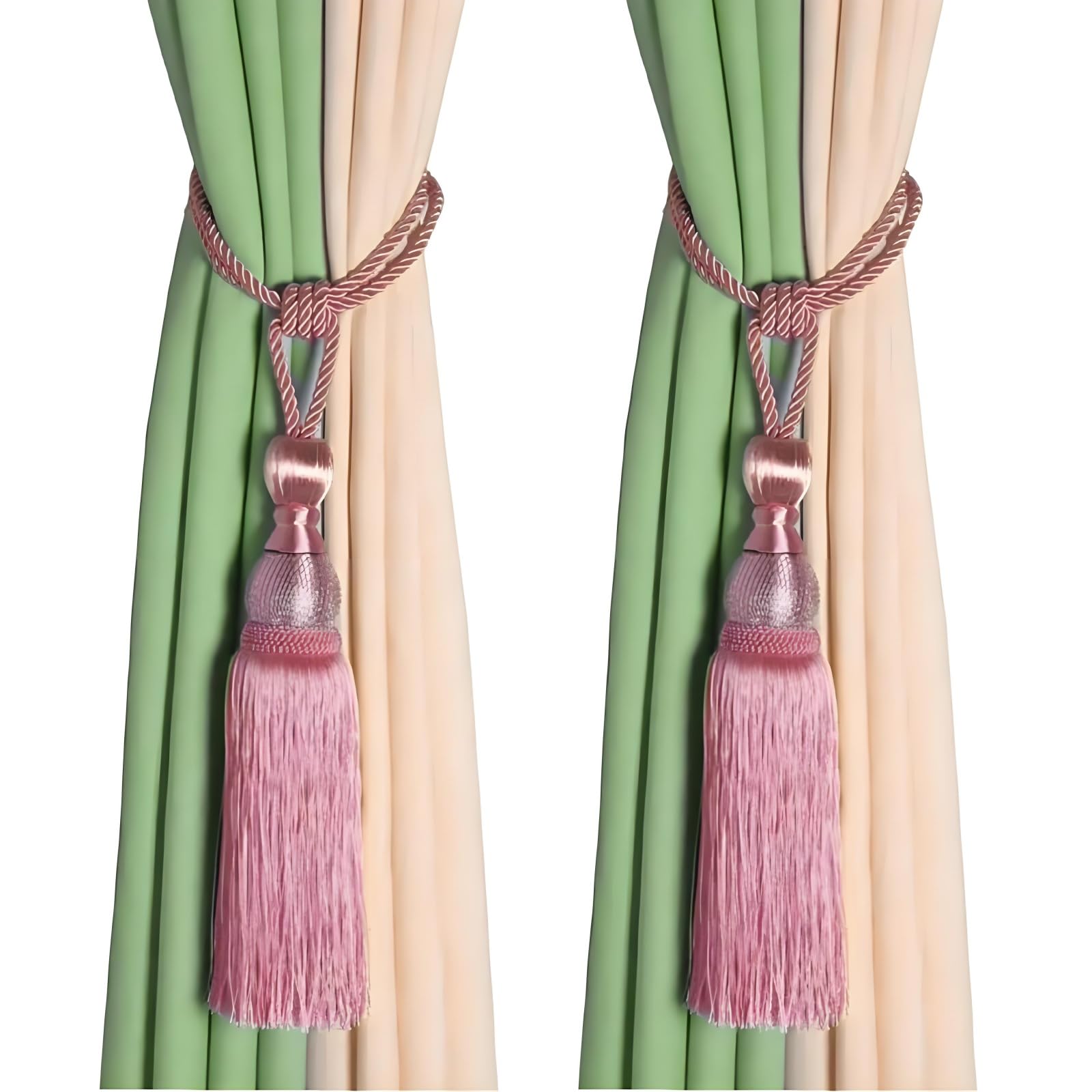 Selling Wonderful Curtain Holdbacks Curtains Tiebacks Home Decorative Braided Buckle Fastener Accessories Window Drapery Ball Tassels Tiebacks, Set of 2(Pink)