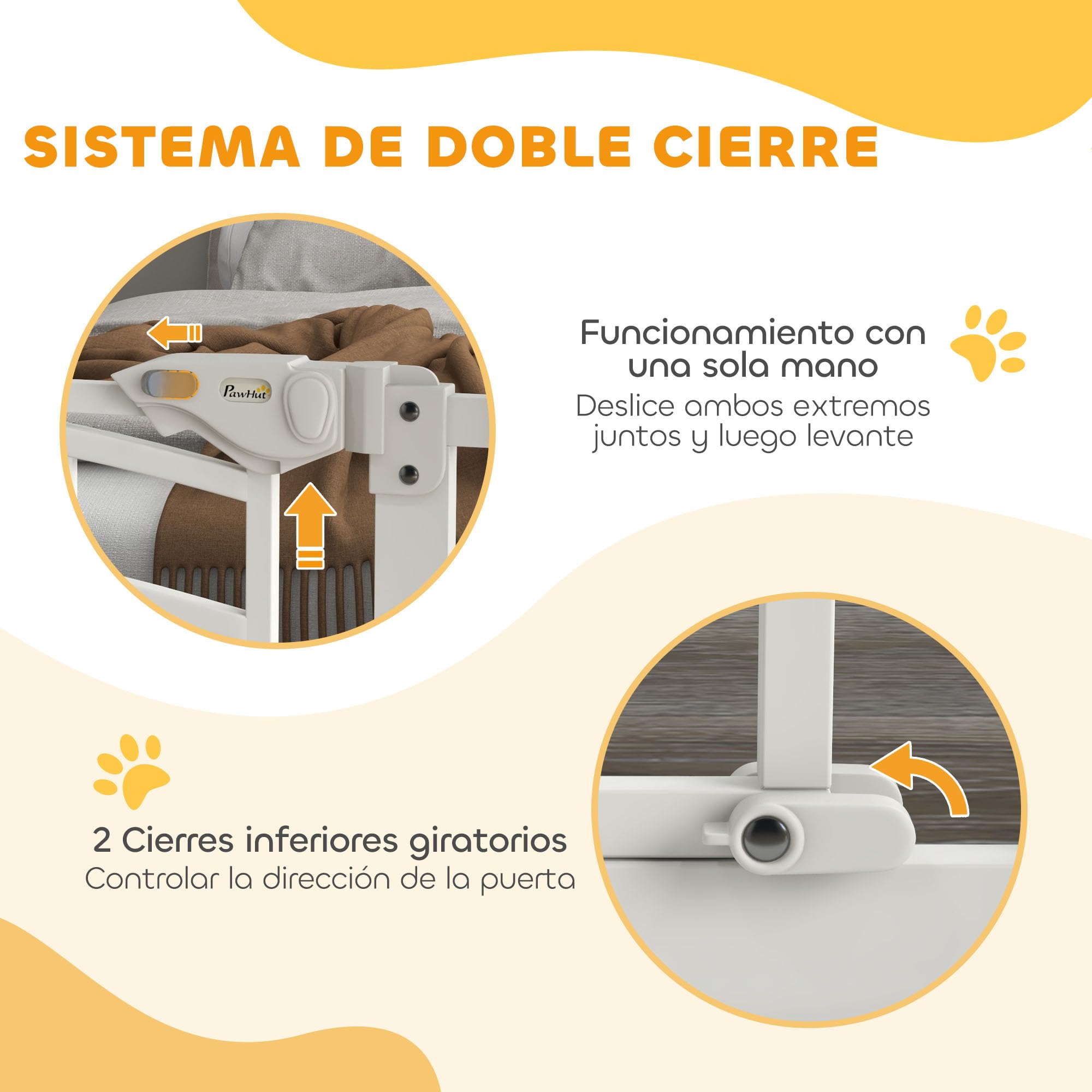 PawHut Barrera de Seguridad para Perros Extensible 74-100 cm Blanco | Barrera para Perros, para Puertas y Escaleras, Montaje a Presión, Puerta Pequeña, Doble Bloqueo