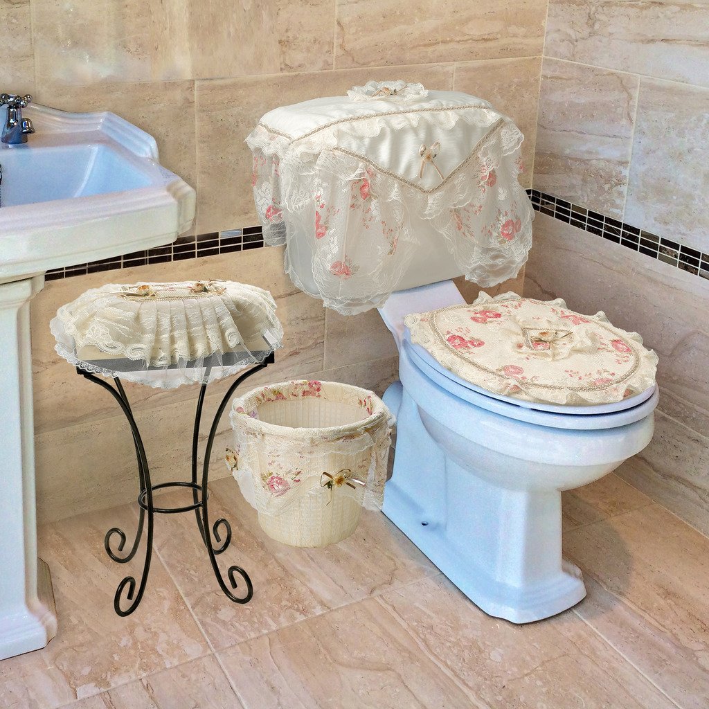 Violet Linen Luxurious and Elegant - Eden Lace Style Bathroom Tissue Box Cover - Beige