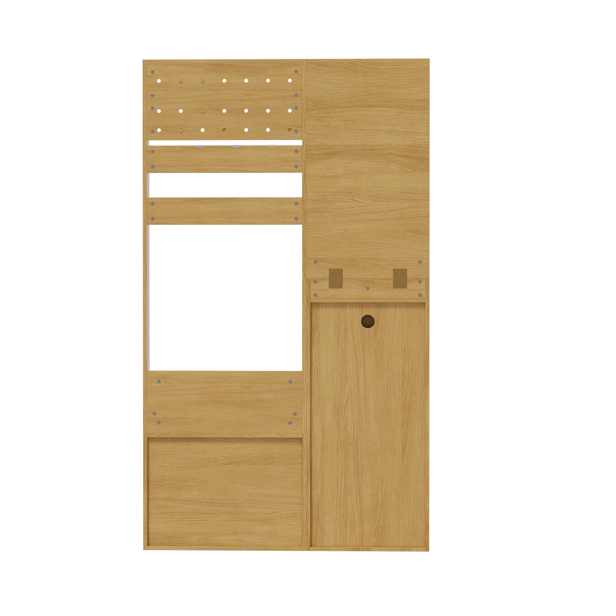 Armario compacto, moderno estante de entrada multifuncional – Elegante almacenamiento de color madera con espejo, ganchos ajustables y estantes espaciosos para zapatos, abrigos y objetos