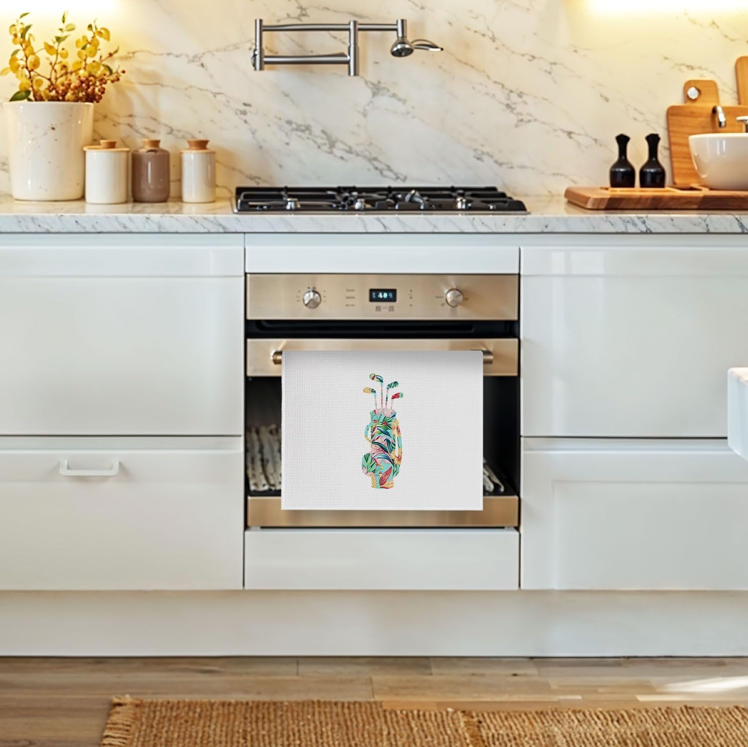 Golf Gifts Kitchen Towels - Golf Gifts Decorative Waffle Dish Towels, Floral Sports Hand Towel, Sports Gifts for Women Tea Towel, 16×24 Inches - Image 2