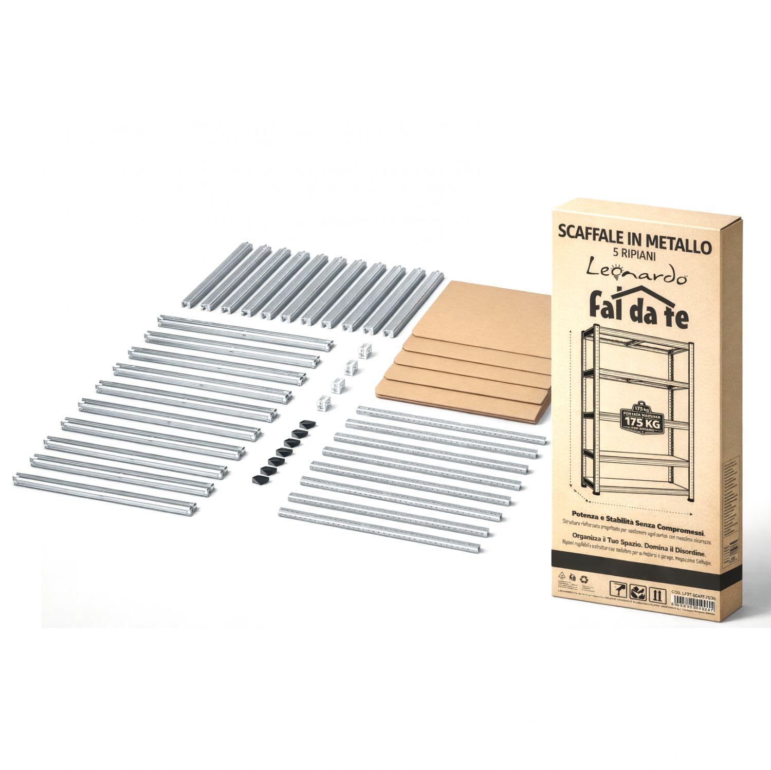 Set 2 Scaffalature in Ferro 150x75x30 cm 5 Ripiani - 175 kg per Ripiano (875 kg Totali) - Scaffale Metallico con Ripiani in MDF - Montaggio ad Incastro - Ideale per Garage, Ripostiglio e Cantina