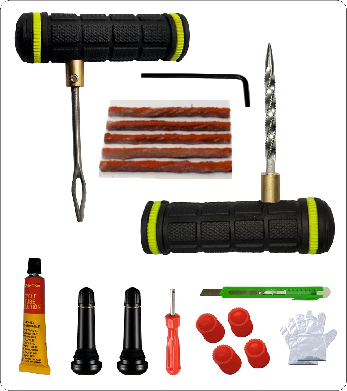 Alfon Air Flow Tubeless Tyre Puncture Repair Super Kit for Cars, Bikes with