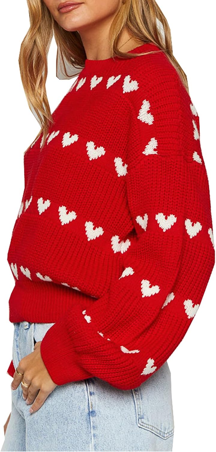 Womens Cute Heart Sweater Y2k Crew Neck Long Sleeve Knitted Tops Valentine Romantic Pullover Sweater Streetwear - Image 3